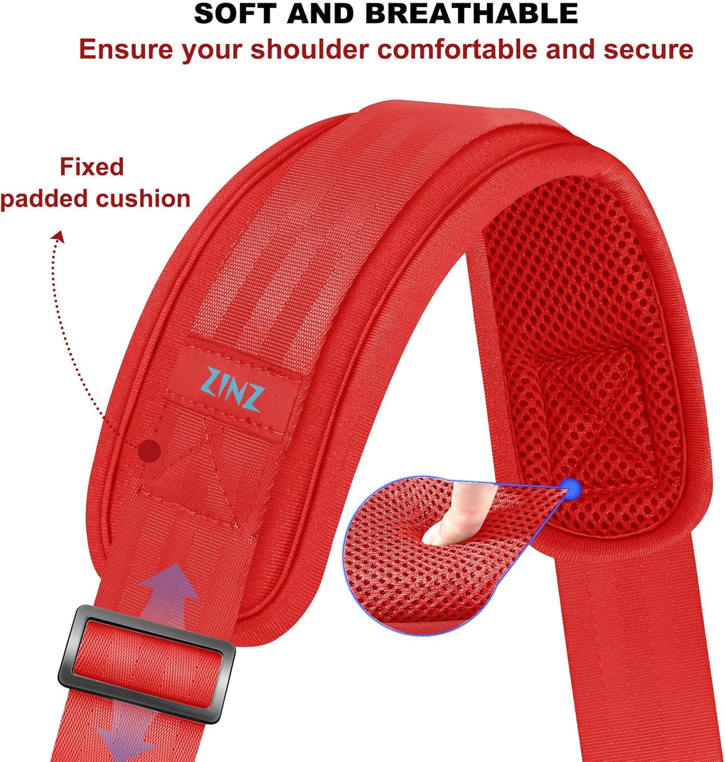 ZINZ 60" Universal Bag Strap with Ultra-thick Fixed Breathable Pad, Adjustable Heavy-duty Shoulder Strap for Laptop, Crossbody, Luggage, Gym, Camera Bag and More - R01E01