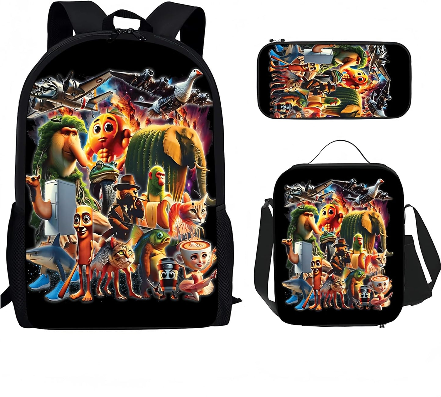  3PCS Italian Brainrot Casual Large Daypack Backpack,17in Shoulder Waterproof Lightweight Daypack Gifts (Color 3)