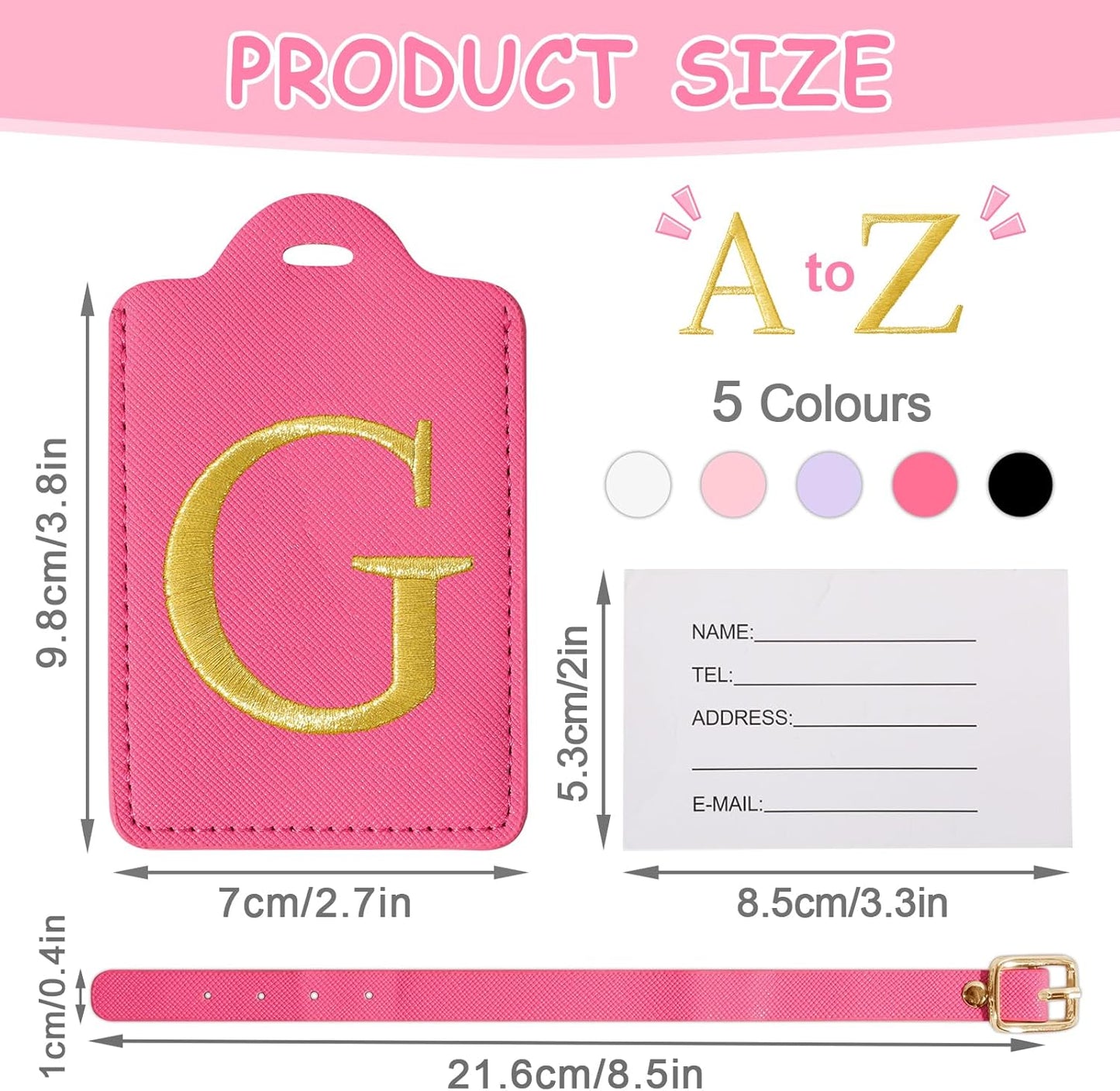 Initial Luggage Tags for Suitcases, Cute Embroidered Letter Luggage Bag Suitcase Identifier Name Baggage Tag, PU Leather Travel Luggage Tags, Bag Tags for Men Women Kids Luggage Handbags(Rosered G)