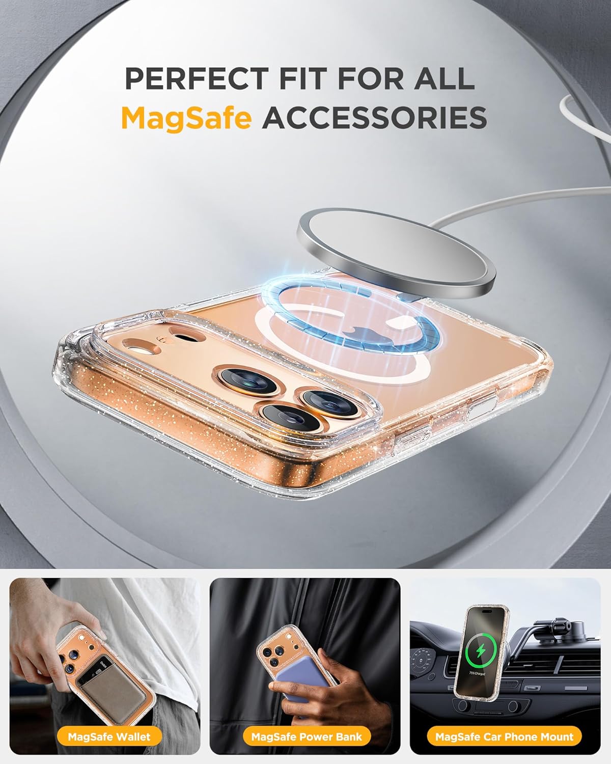 Miracase Magnetic for iPhone 17 Pro Case 6.3" [Compatible with MagSafe] Full-Body Phone Case with Built-in Glass Screen Protector & Camera Control,Drop Proof iPhone 17 Pro Cover, Clear Glitter