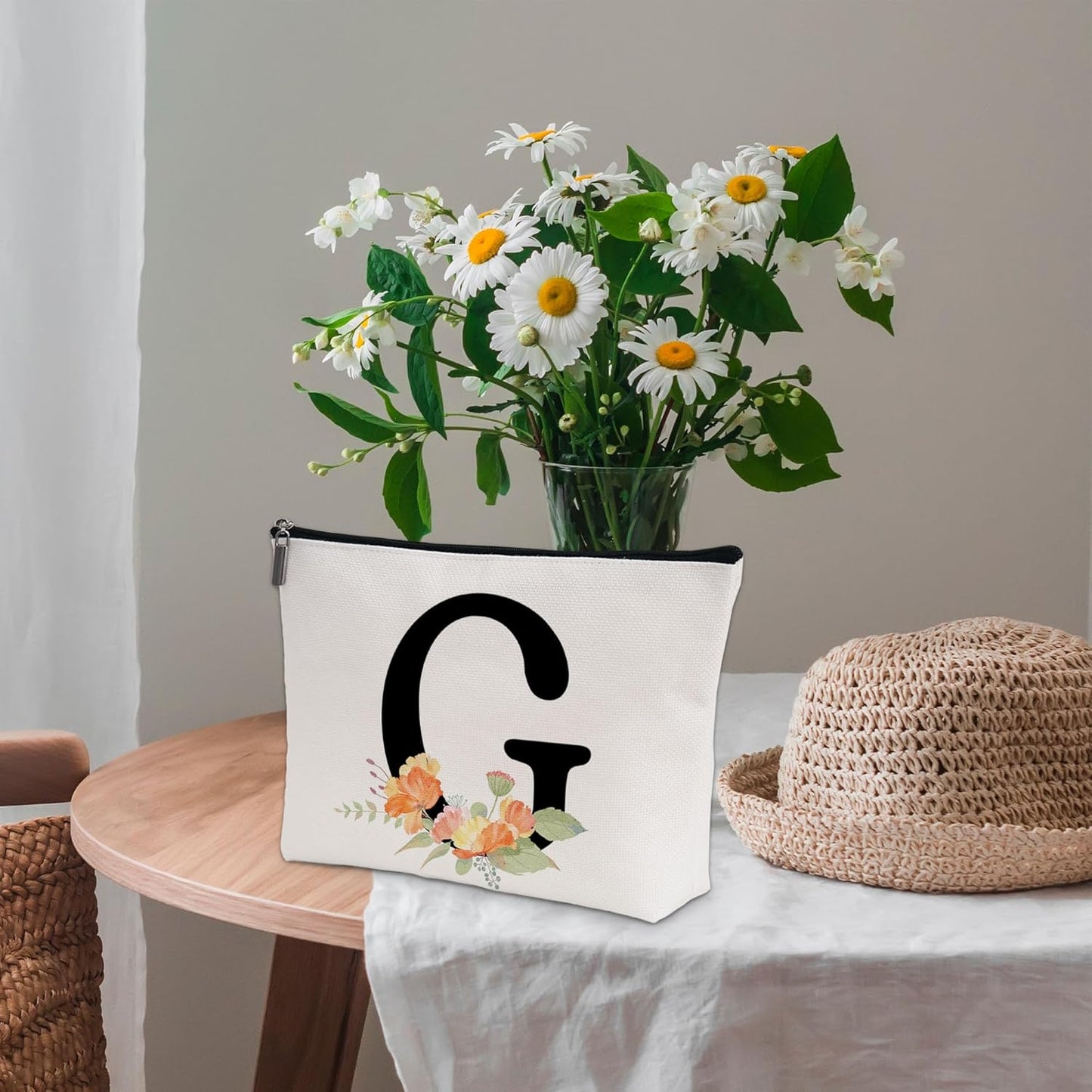 Personalized Letter G Makeup Bag for Women, Birthday Gifts for Mom, Small Zipper Pouch for Purse, Christmas Bridesmaid Friendship Gifts for Sister Daughter, Girls Weekend Gifts for Women-A07