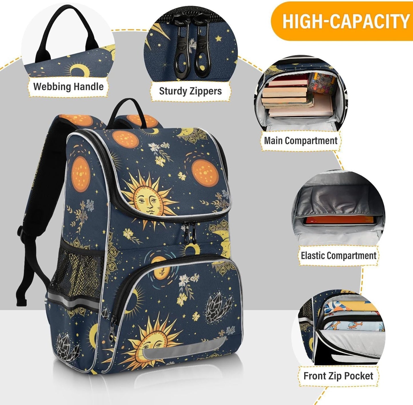 Tarot Sun Moon Cute Backpack For Girls Kids Backpack Boys Teen School Bag Bookbag Travel Daypacks