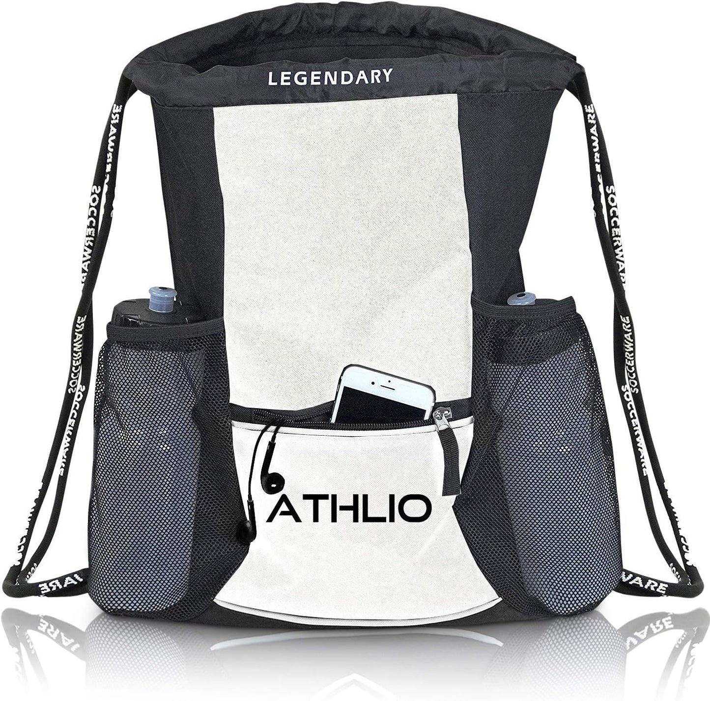 Soccerware Legendary Drawstring Gym Bag - Waterproof | For Sports & Workout Gear | XL Capacity | Heavy-Duty Sackpack Backpack