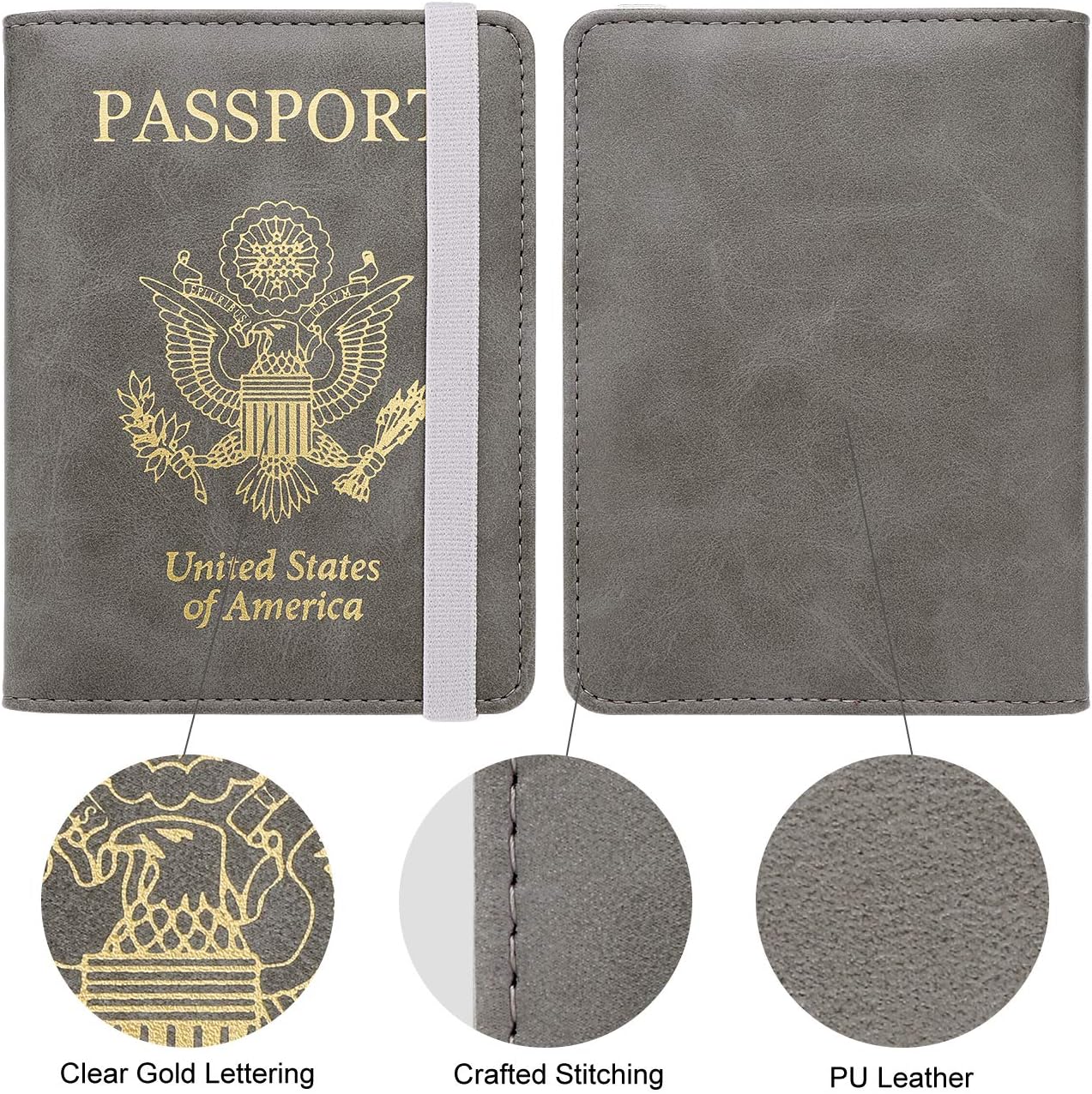 WALNEW Passport Holder for Travel, RFID Passport Cover Wallet for Women Men, PU Leather Passport Book Card Holder Case with Pen, Travelling Essentials for Flying