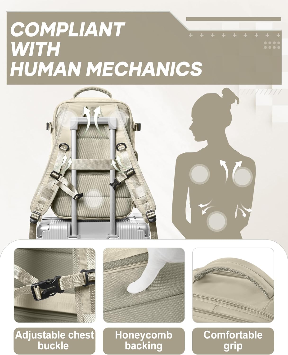 suwasp Vacuum Compression Backpack, 40L Expandable Travel Backpack with Electric Vacpack Pump, Travel Vacuum Bags with Shoe Compartment/15.6inch Laptop Compartment/USB Port, Khaki