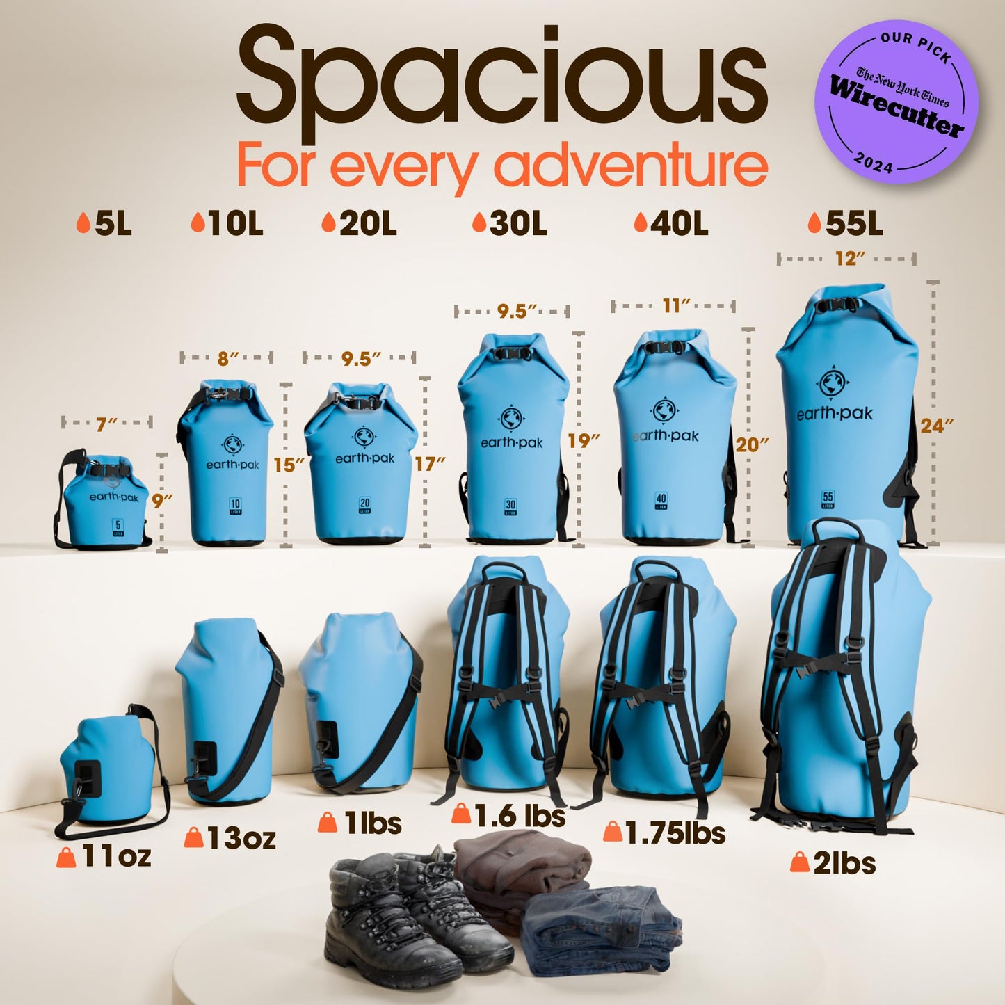 Earth Pak 10L Waterproof Dry Bag - Marine Roll Top Dry Sack for Kayaking