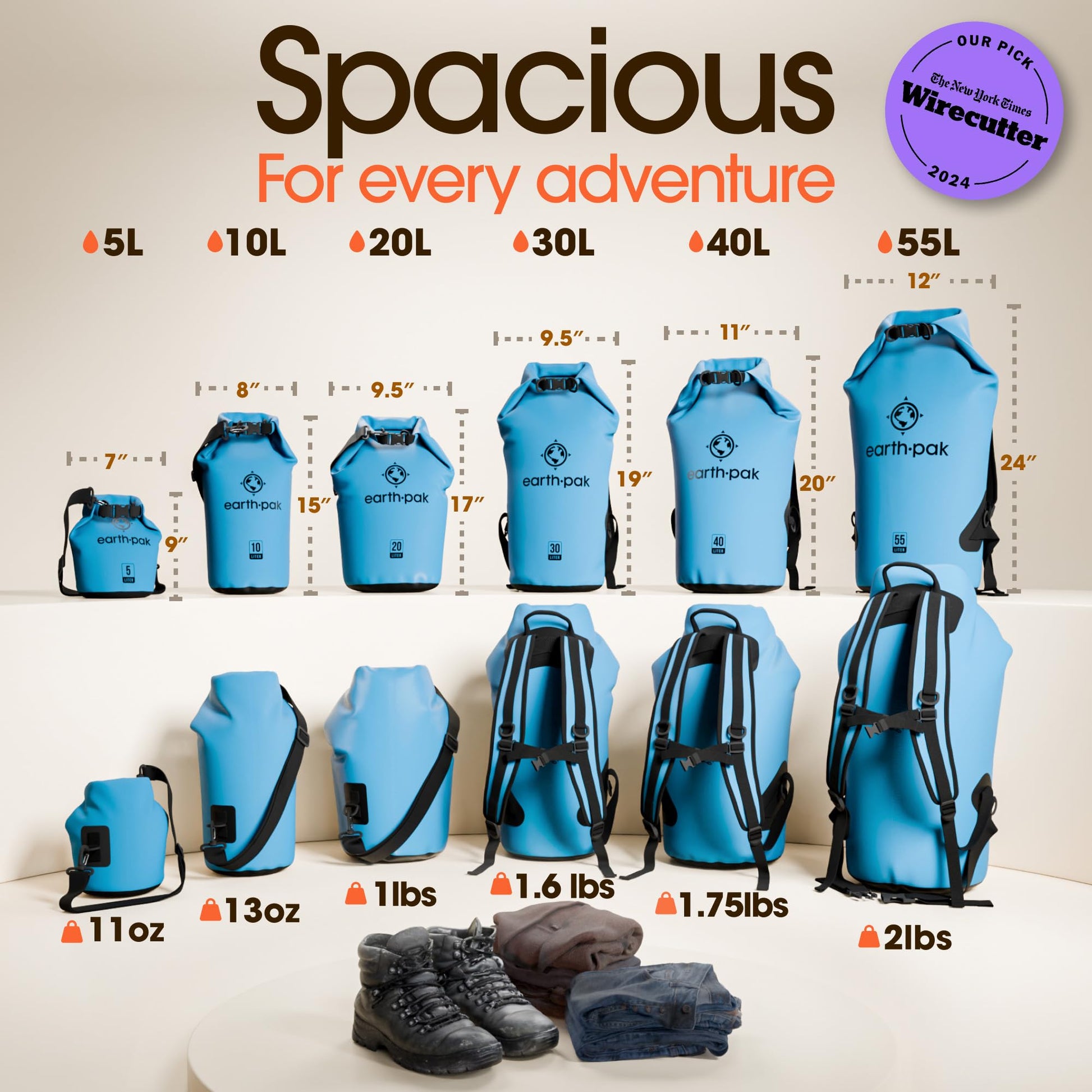 Earth Pak 10L Waterproof Dry Bag - Marine Roll Top Dry Sack for Kayaking