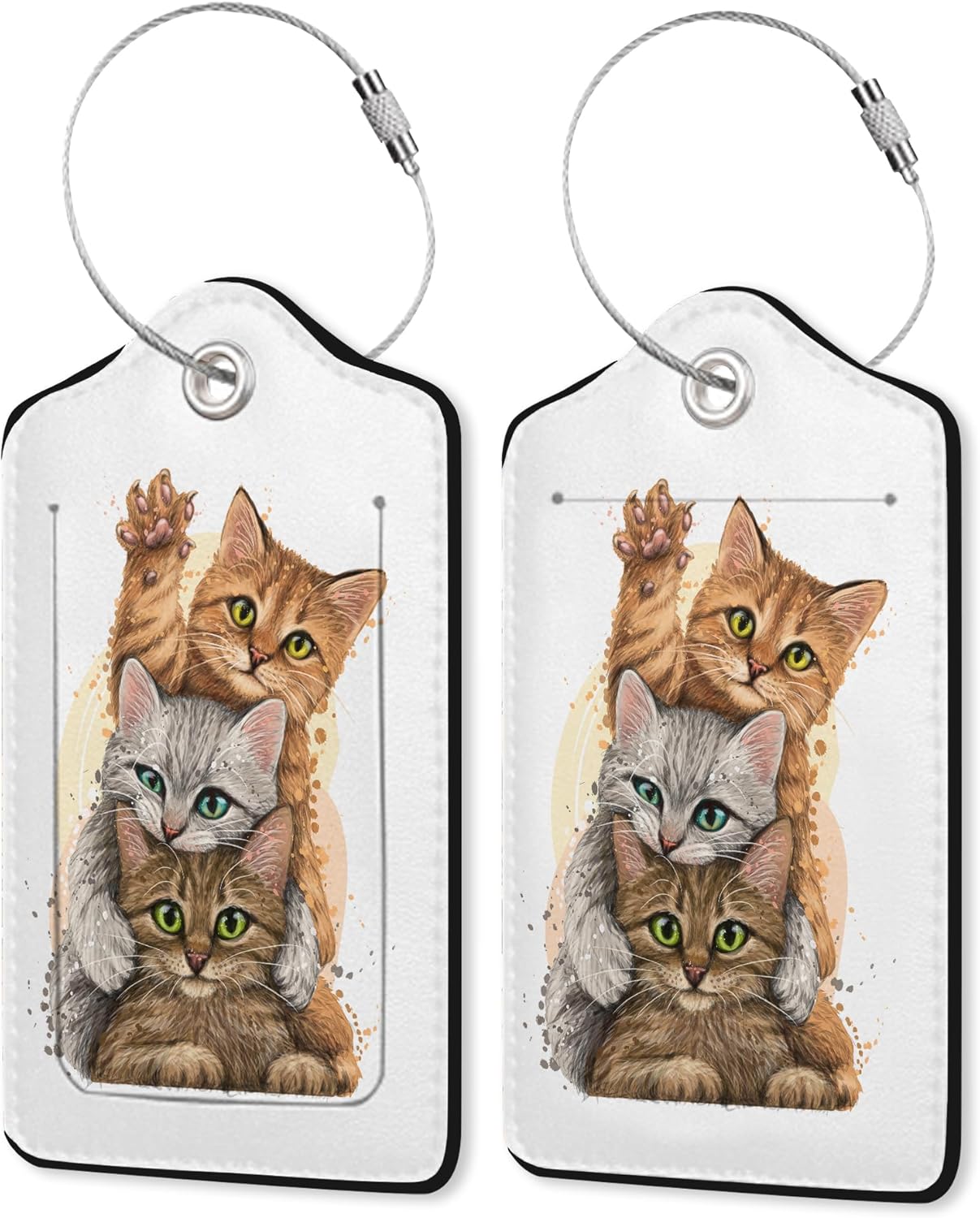 Luggage Tag,Funny Cats Luggage Tags for Suitcases with Privacy Name Id Card PU Leather Luggage Tags for Women/Men Travel