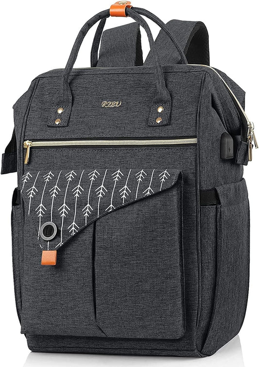 Women Backpack Travel Laptop Bag - 15.6 Inch Anti Theft Slim Backpack with USB Charging Port, Water Resistant Sturdy- School College, Ergonomic, Fits Notebook, Black