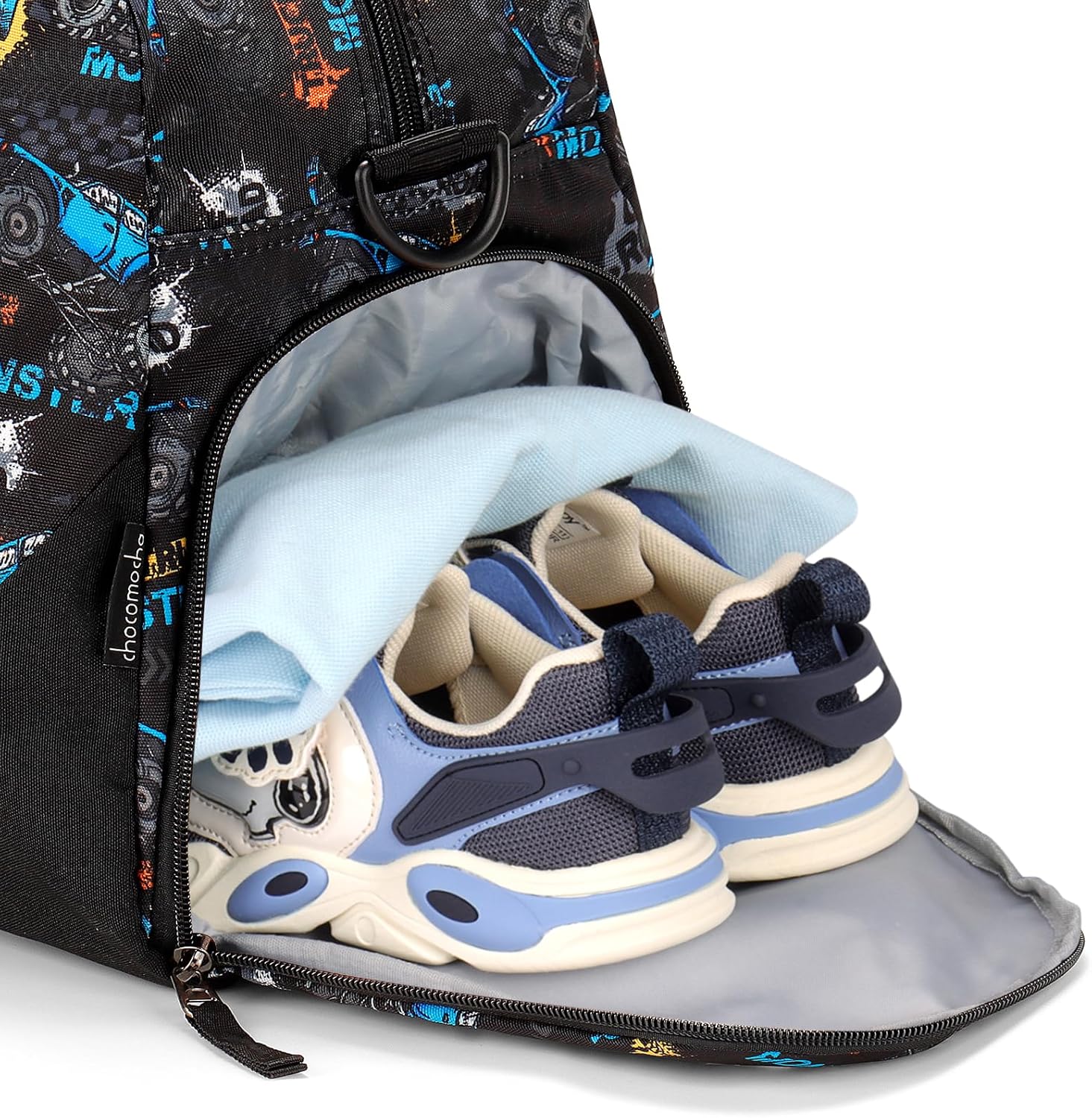 Choco Mocha Kids Monster Truck Duffle Bag - Boys Overnight Bag for Toddler Travel & Sleepover