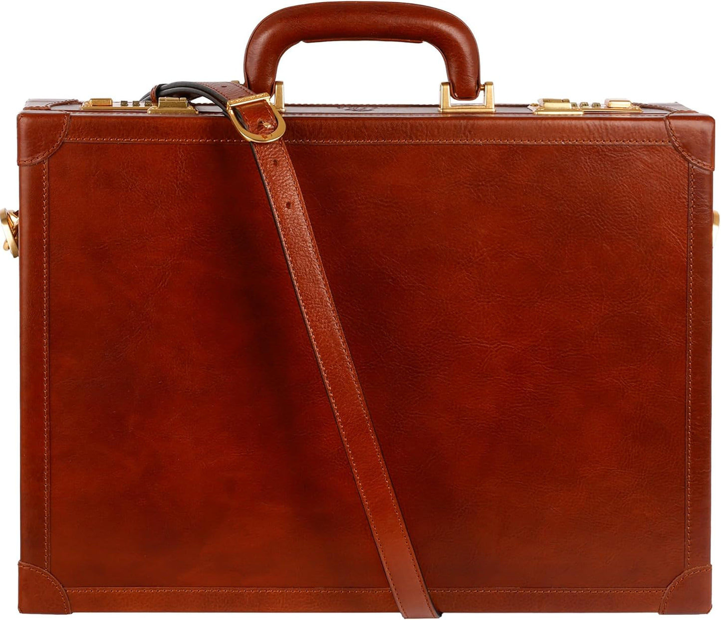 Time Resistance Leather Attache Case - Full Grain Italian Leather Briefcase - Laptop Bag up to 15”