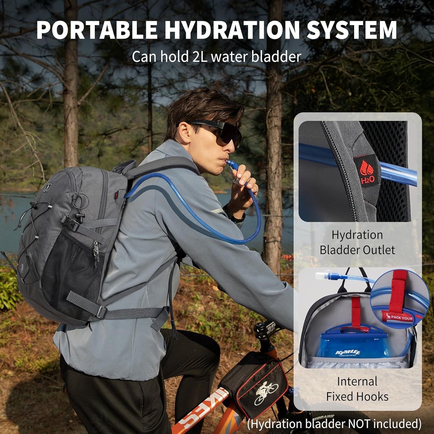 OIWAS Hiking Backpack, Water Resistant Camping Backpack with Hydration Bladder Outlet, 20L Lightweight Hiking Daypack, Travel Daypack for Men and Women Outdoor Small Hiking Backpacks