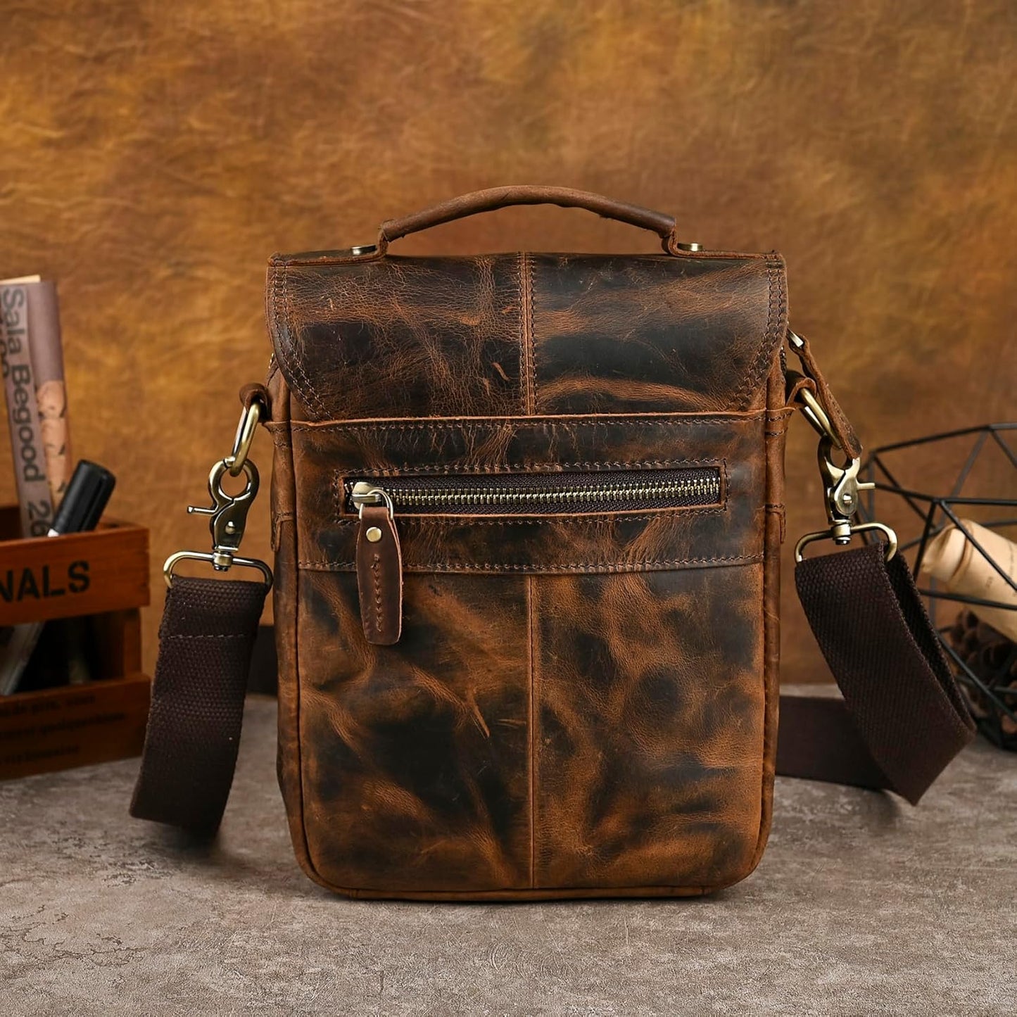 Canvas + Genuine Leather Travel A4 Tote Satchel Messenger Cross-body One Shoulder Bag For Men Male FB144