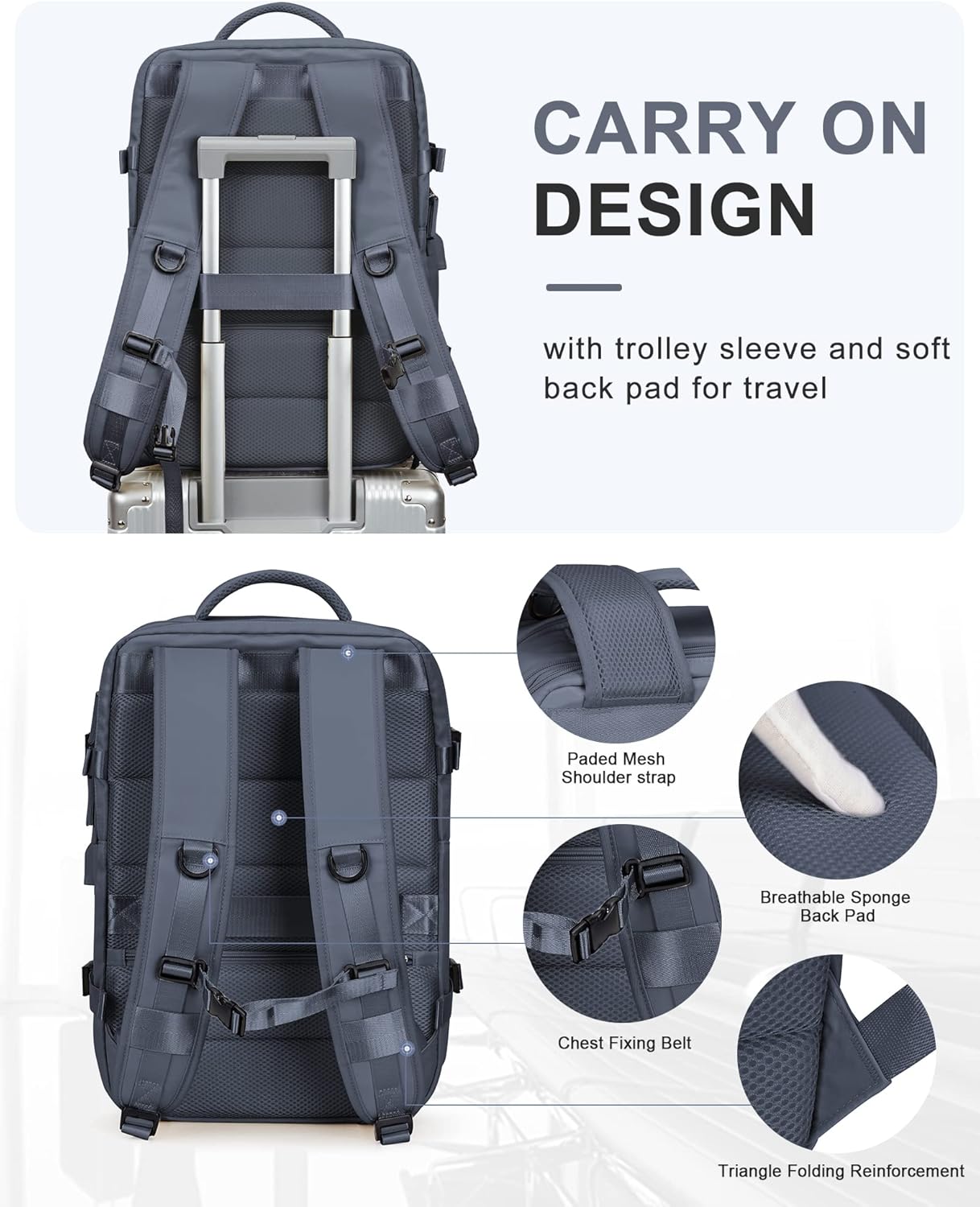 WONHOX Large Travel Backpack Carry on Flight Approved Laptop Work Business Backpack for Women Men Mochila de Viaje