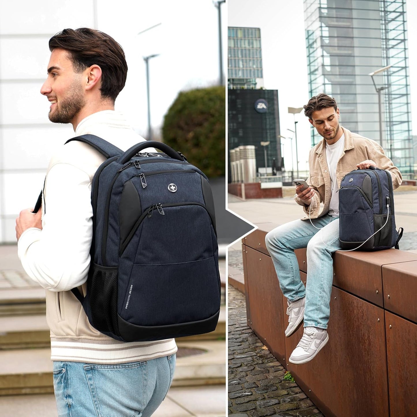 Swissdigital Design Travel Laptop Backpack for Men and Women, Business Backpack with USB Charging