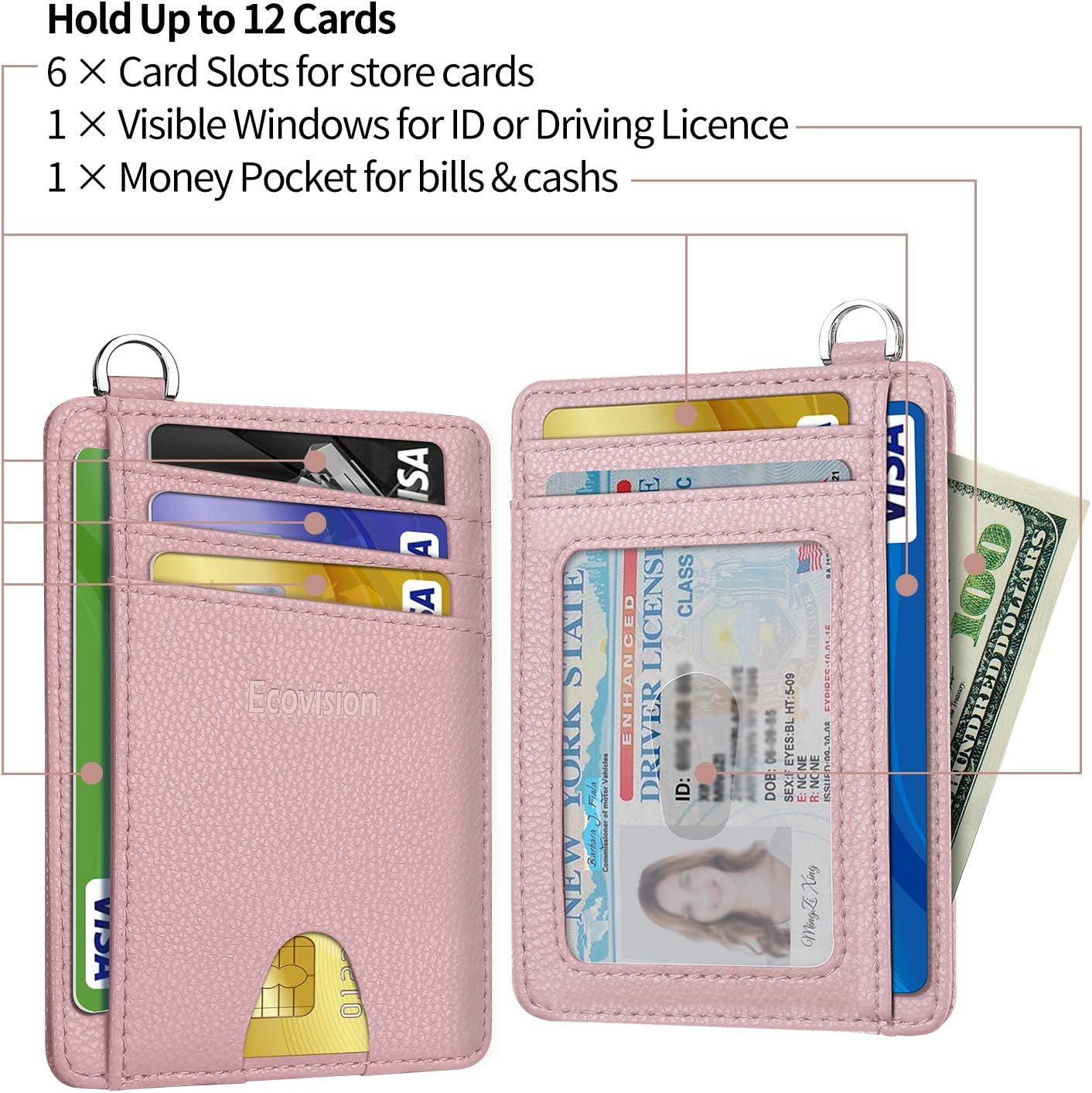 EcoVision Slim Minimalist Front Pocket Wallet, RFID Blocking Credit Card Holder Wallet with Detachable D-Shackle for Men Women