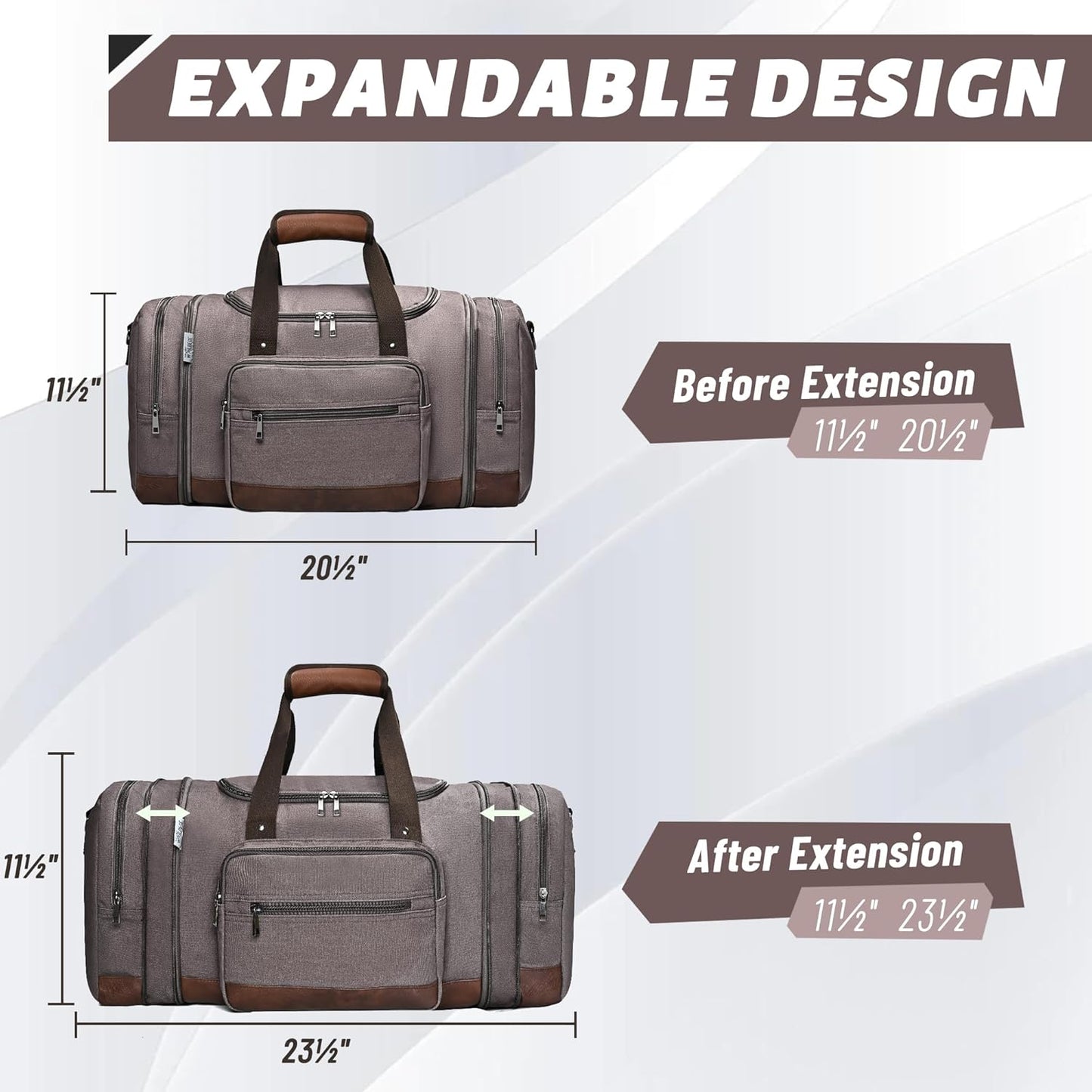 Wolhbege Duffle Bag for Travel,Mens Travel Bag & Carry On Bag for Men with Expandable Design and Luggage Sleeve –Duffel Bag for Gym, Weekender, Overnight Trips Grey
