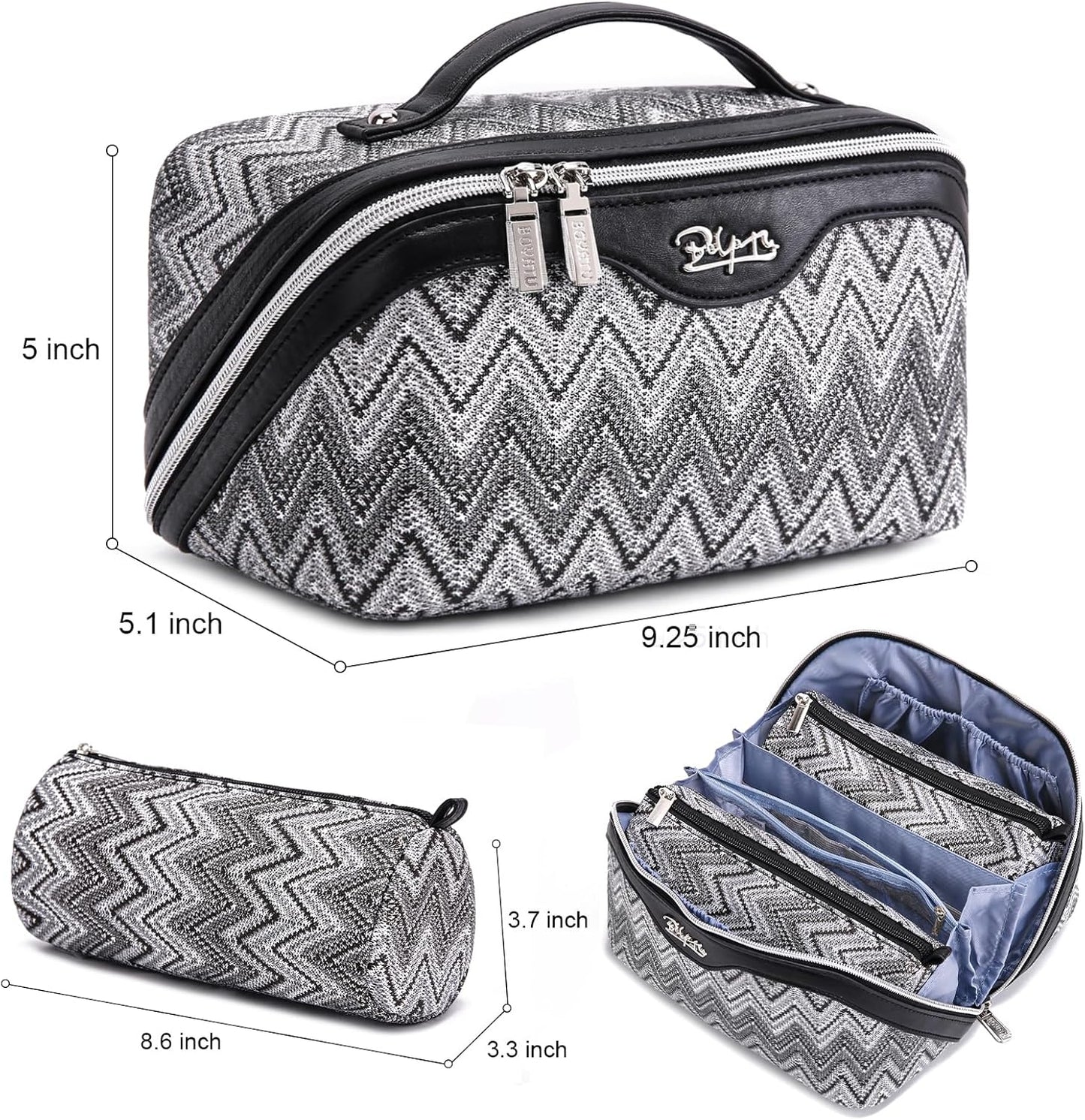BOYATU Travel Makeup Bag for Women: Western Boho Make up Bag Set of 3 - Large Capacity Vegan