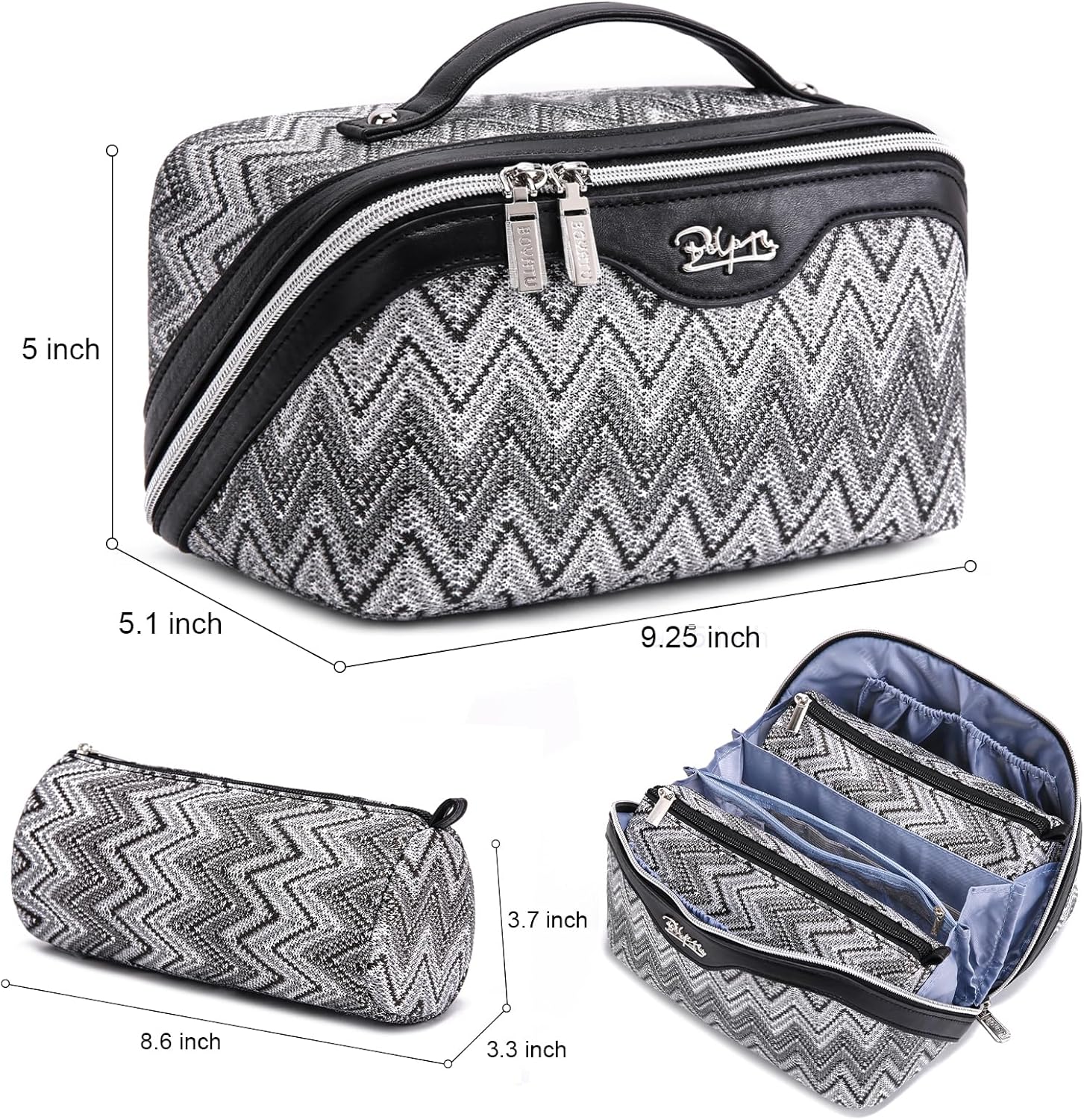 BOYATU Travel Makeup Bag for Women: Western Boho Make up Bag Set of 3 - Large Capacity Vegan