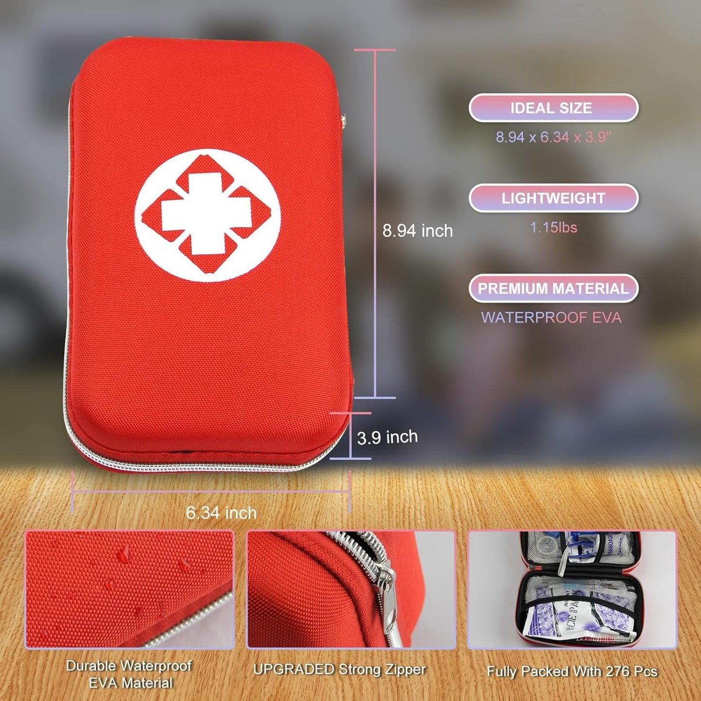 276PCS First Aid Kit Home Car Camping Hiking Emergency Supplies Small Compact Lovely Bag for School