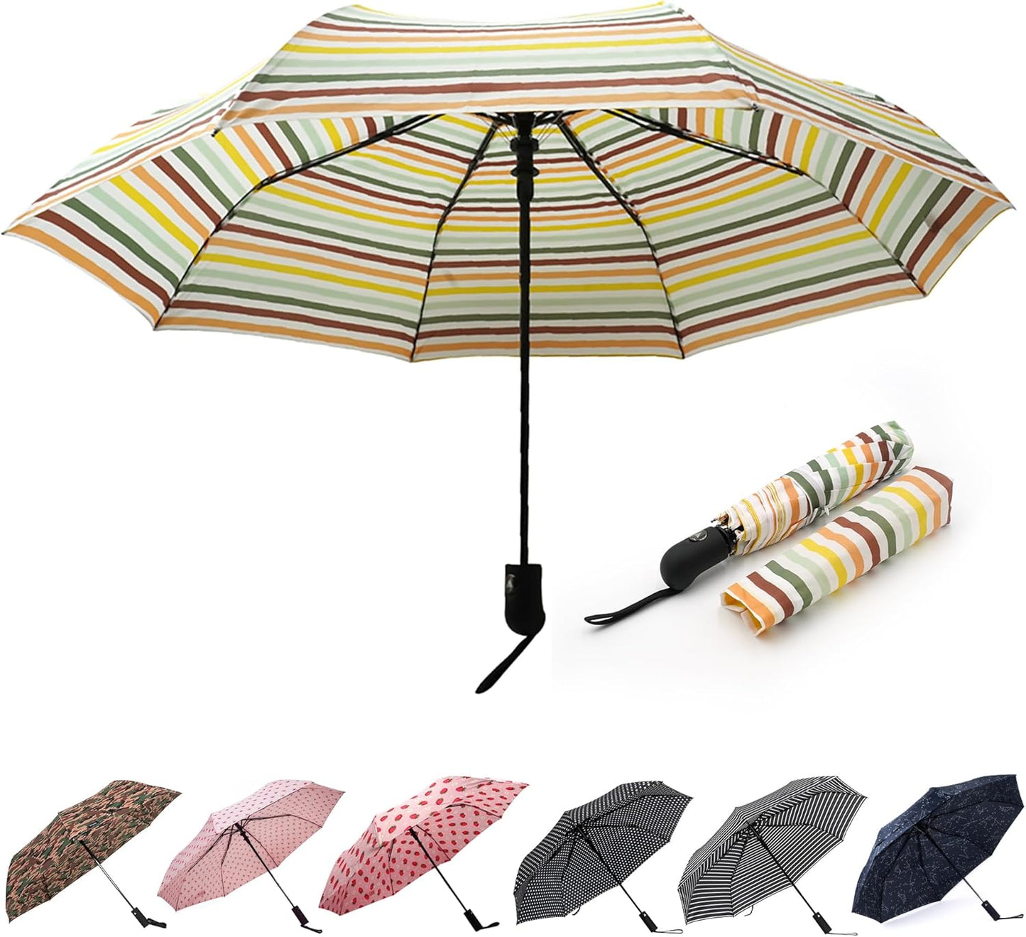 Nollia Windproof Automatic Travel Umbrella, Compact Portable with Reinforced Ribs for Sun & Rain