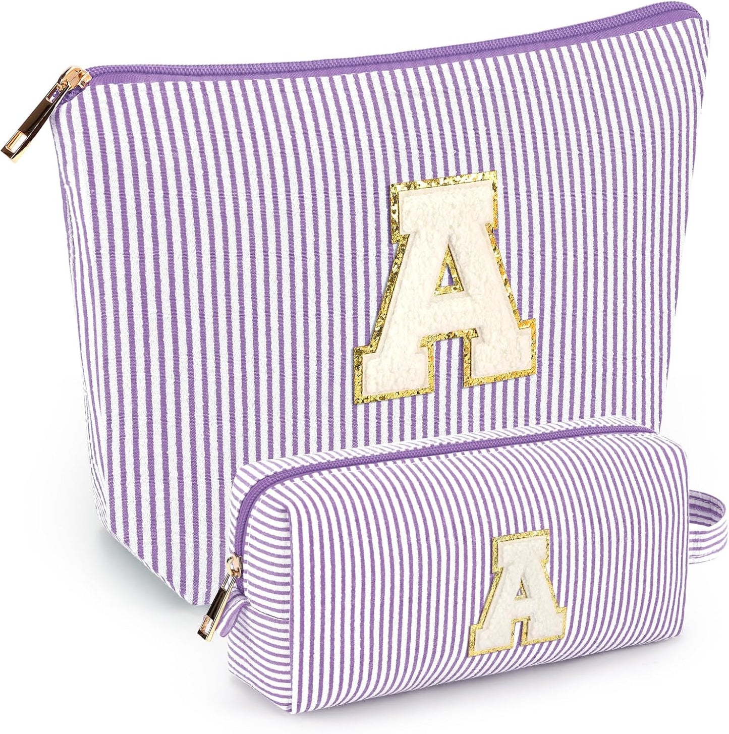 2 PCS Initial Makeup Bags for Women: Cosmetic Bag for Travel Toiletry - Birthday Gifts for 11 12 13