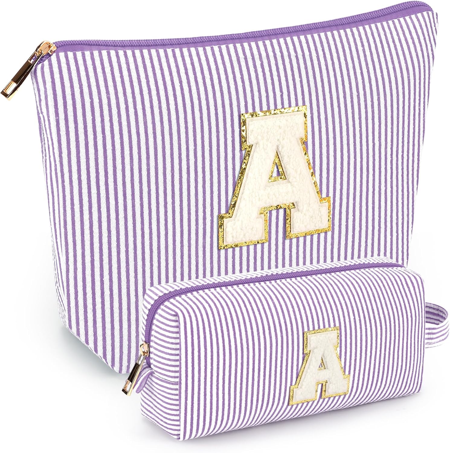 2 PCS Initial Makeup Bags for Women: Cosmetic Bag for Travel Toiletry - Birthday Gifts for 11 12 13