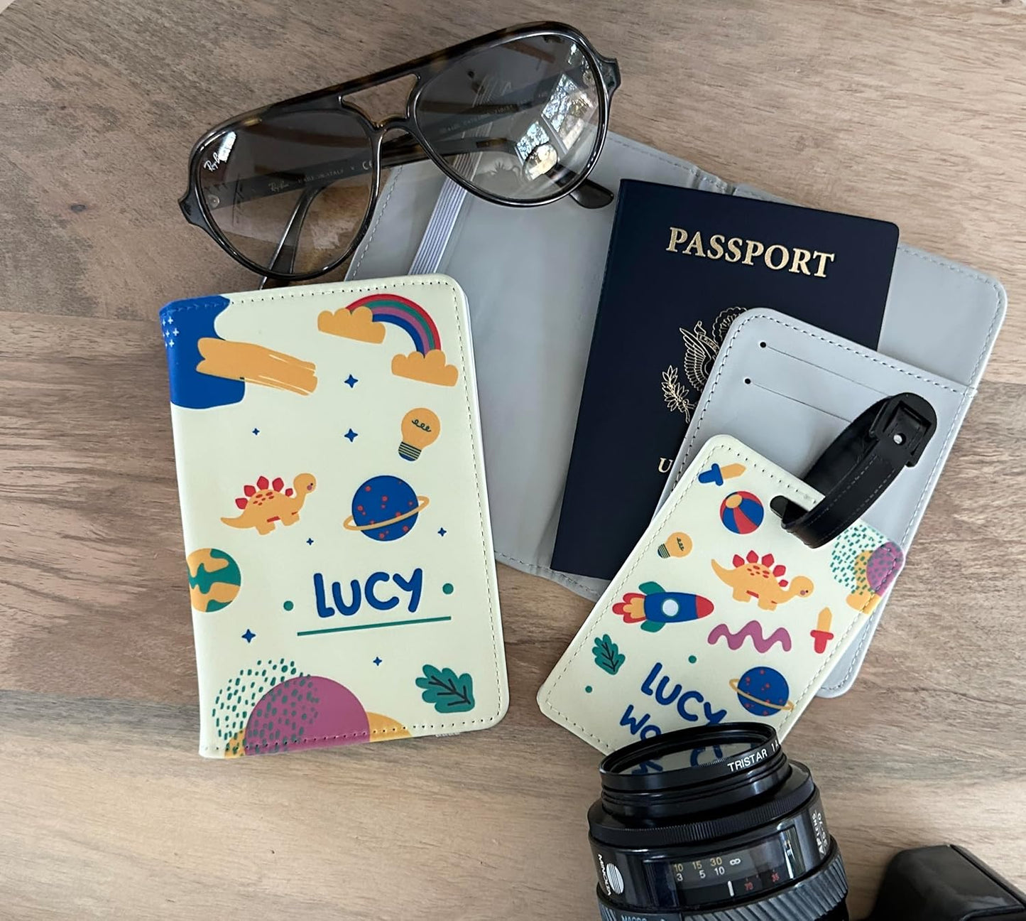 Personalized Passport holder, Personalized Passport Cover for kids, Customized Passport Cover and Luggage tag, Personalized Gift for boys, travel Gift. (Passport Cover + 1 Luggage Tag)