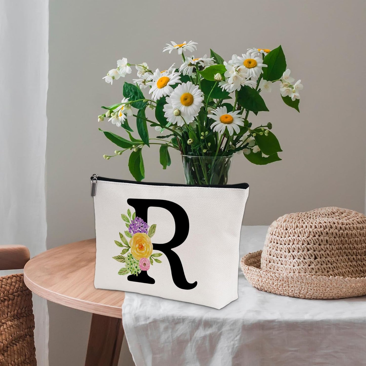 Personalized Letter R Makeup Bag for Women, Birthday Gifts for Mom, Small Zipper Pouch for Purse, Christmas Bridesmaid Friendship Gifts for Sister Daughter, Girls Weekend Gifts for Women-A18