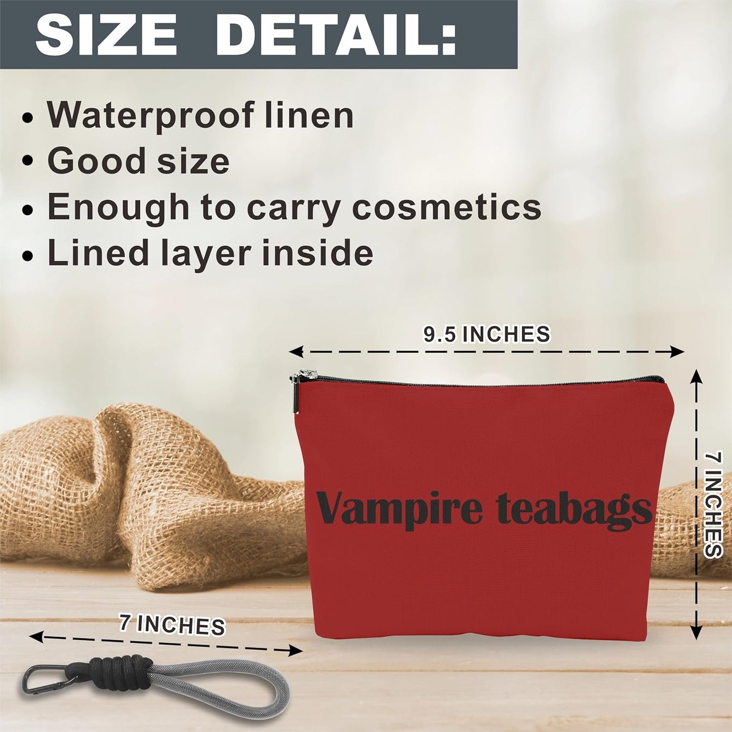 Make Up Bag For Woman, Cosmetic Bag With Hand Strap - Vampire Teabags - Lined Toiletry Bag - Gothic Pouch, Horror Organizer With Zipper, Women Essentials & Accessories - A18