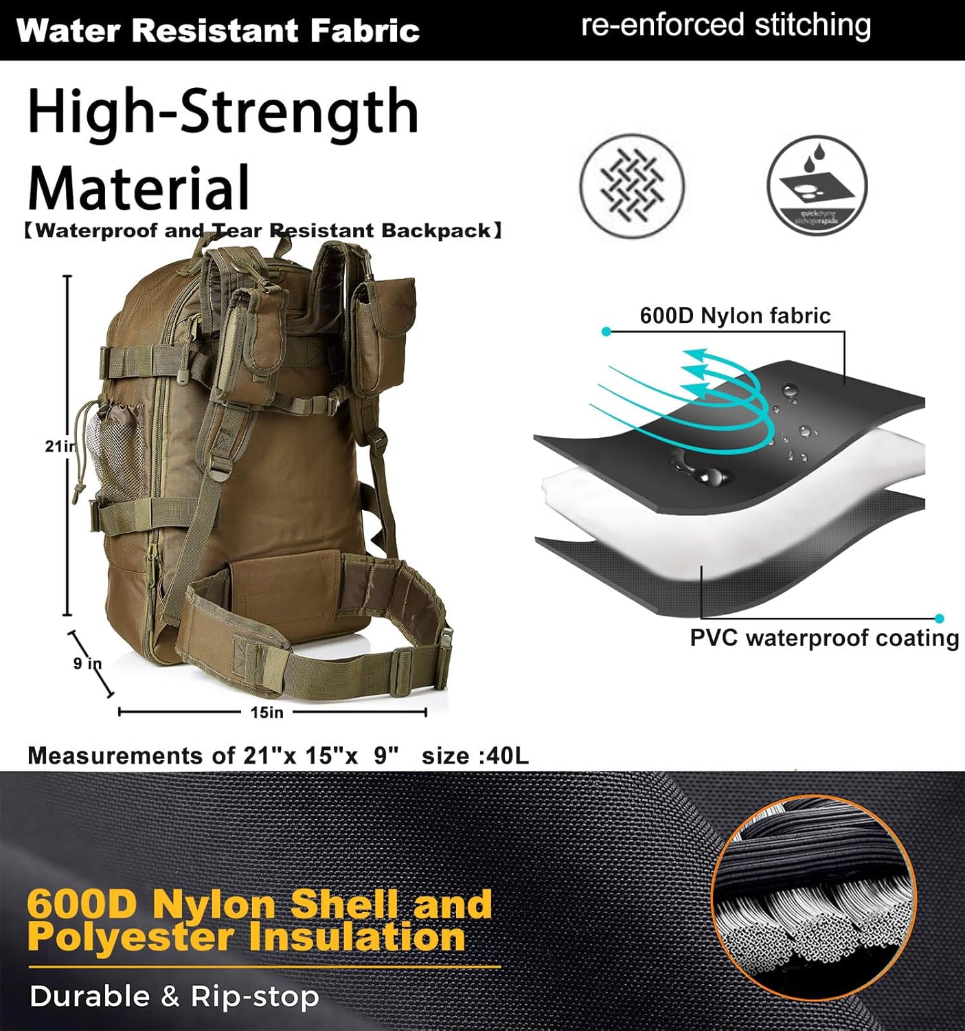 Tactical Backpack Military Army Daypack - Assault Pack for Men Molle Backpacks Bug Out Bag 3 Day Pack for Hiking Camping Travel Hunting Rucksack Trekking Green