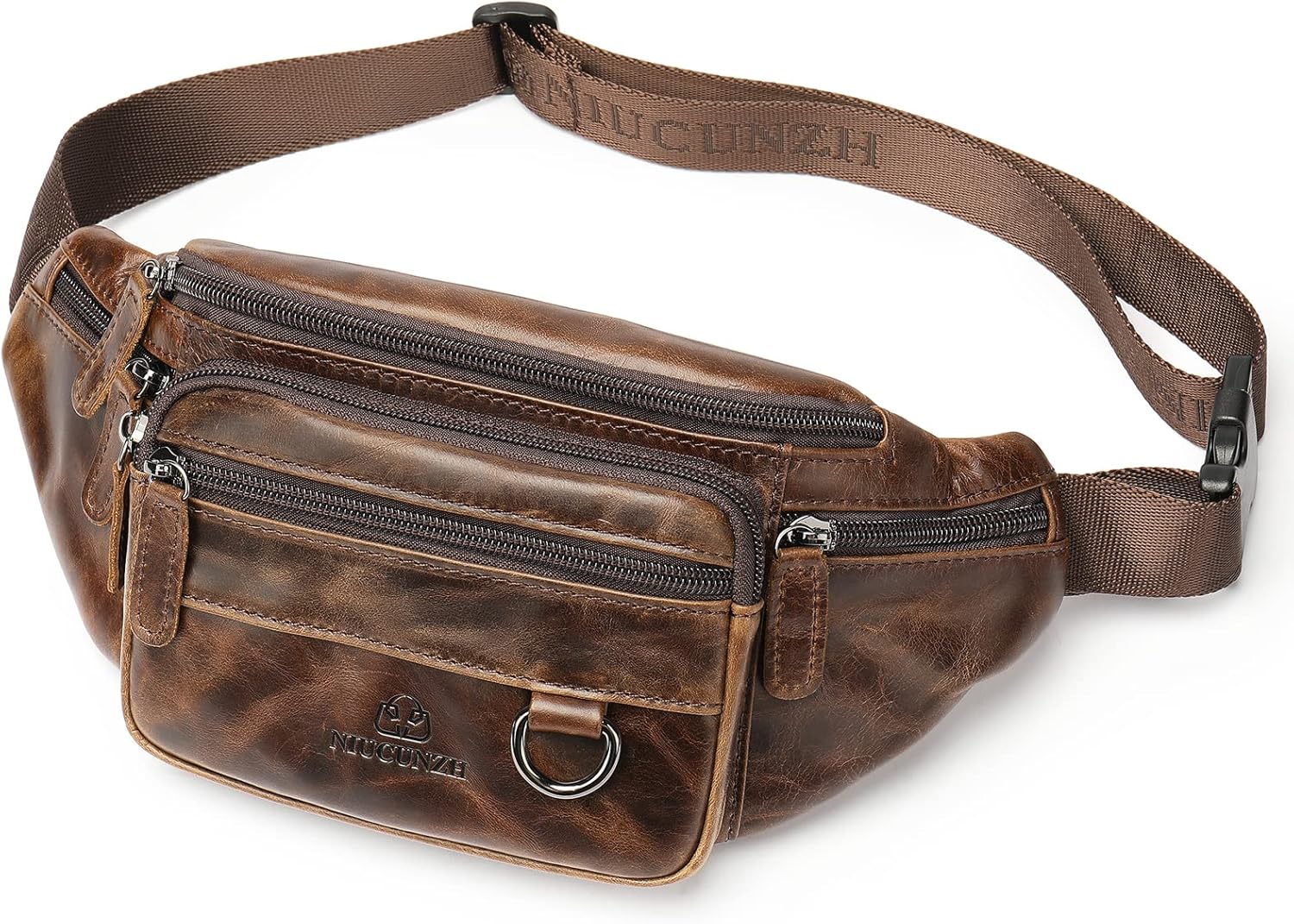 Genuine Leather Fanny Pack HandMade Durable cowhide Waist Bag Lots of Anti-theft zipper pocket