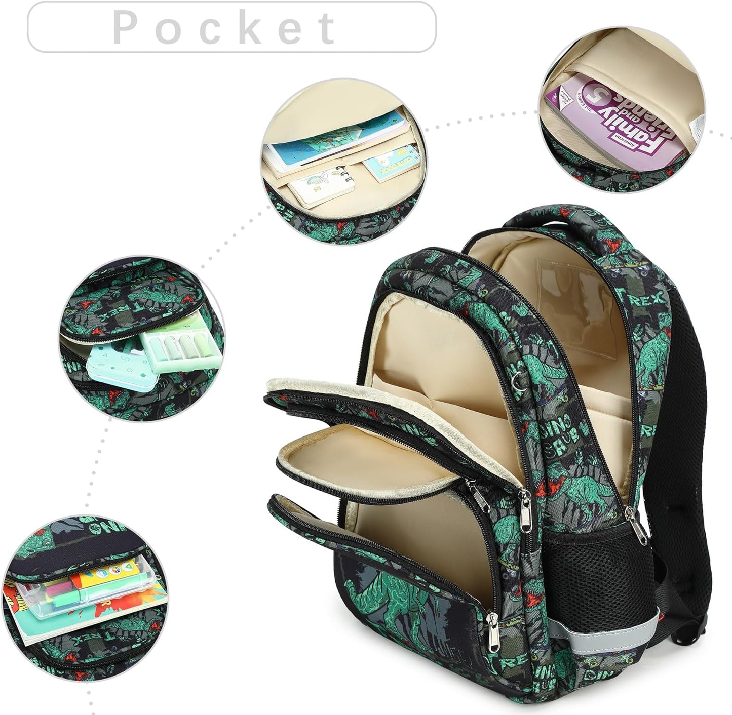 abshoo Cute Dinosaur School Backpack For Boys Elementary Kindergarten Kids School Bag (Dinosaur Black B)