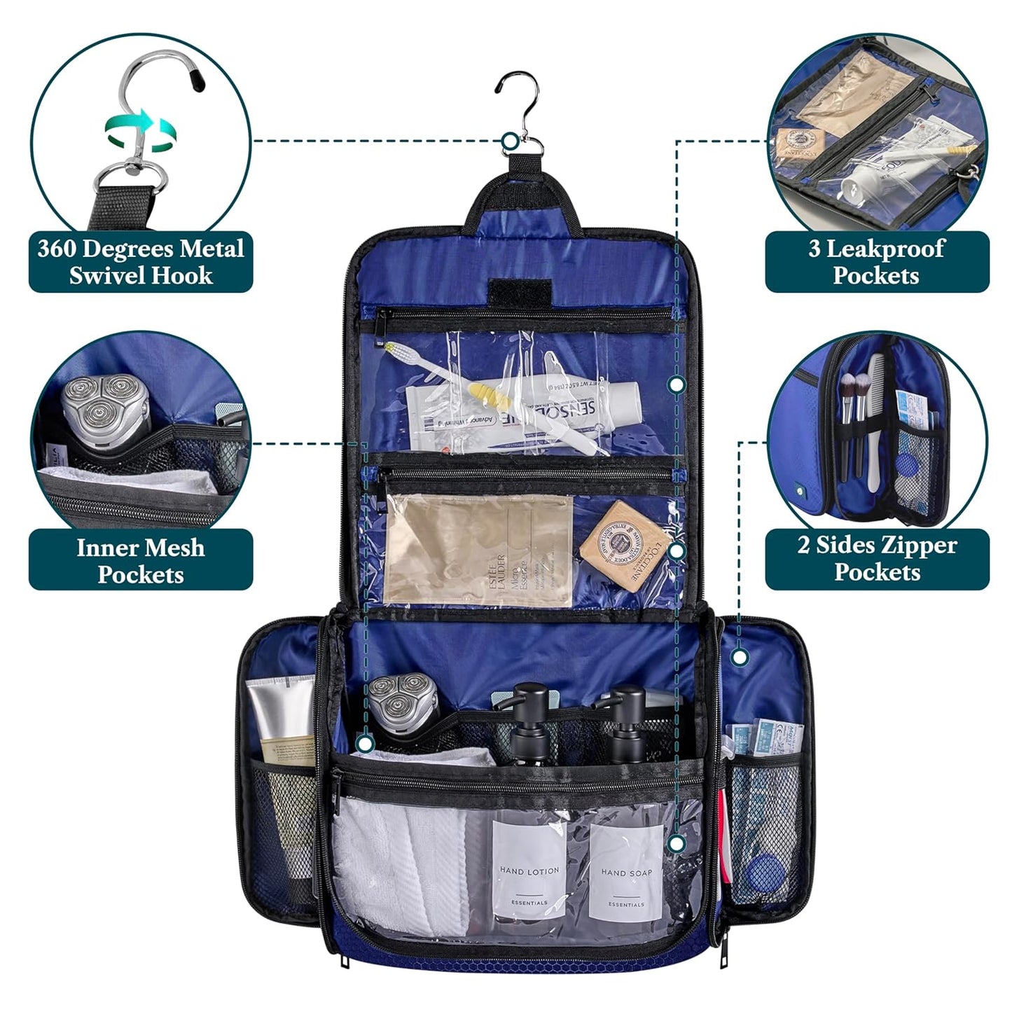 PAVILIA Large Hanging Toiletry Bag Travel Bag Women Men, Cosmetic Organizer, Water Resistant Makeup