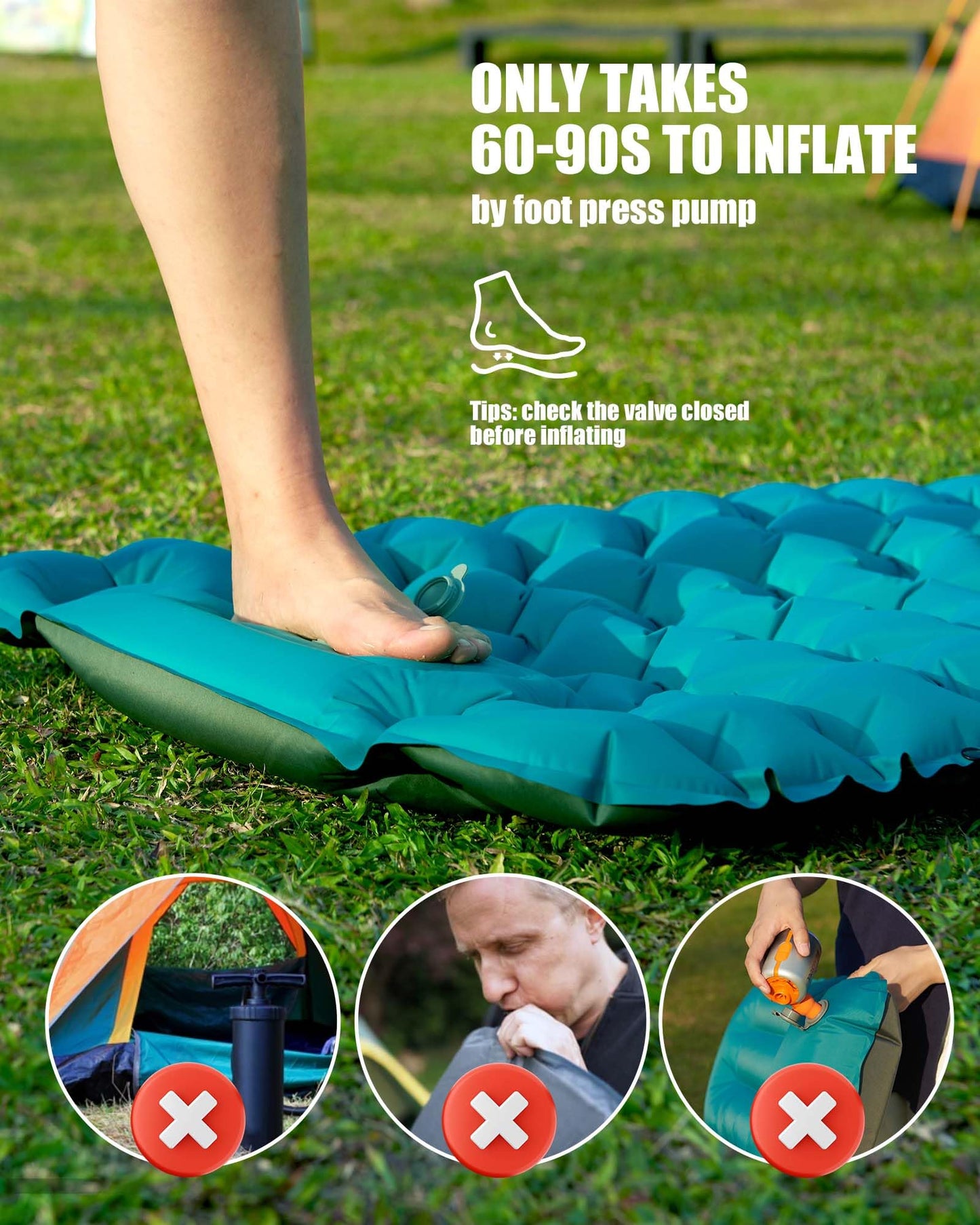AKSOUL Camping Sleeping Pad with Pillow: Extra Thick 3.9 inch Ultralight Self Inflating Air Mat