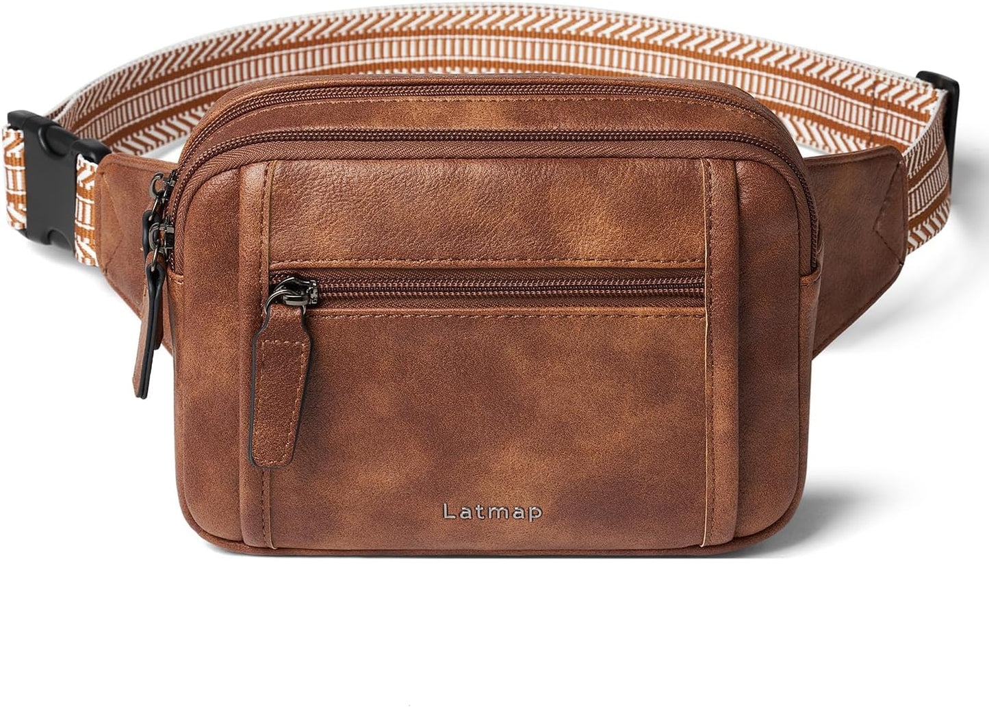 3L TRIPLE ZIP Fanny Packs Belt Bag For Women Men Crossbody Waist Pack Sling Chest Bum Travel Bag Purse Faux Leather Fashion Cute Brown