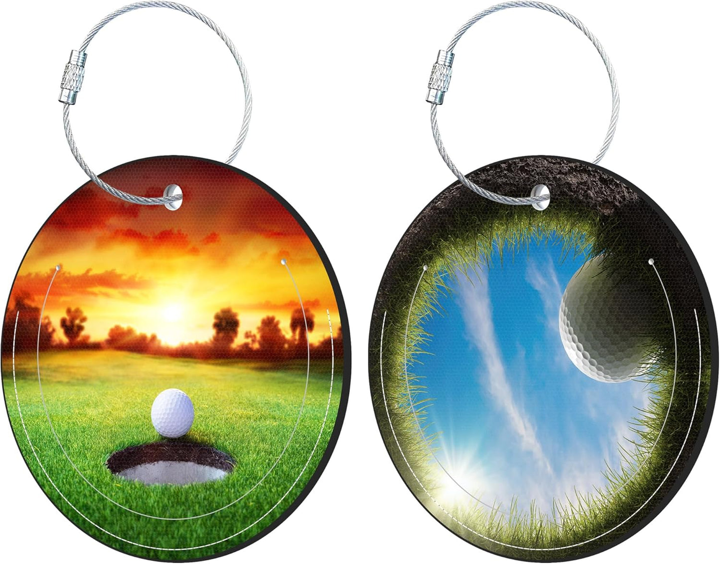 Round Cute Luggage Tags 2 Pack Golf Ball Creative Baggage Tags,Cruise Travel Baggage Suitcases Tag with Stainless Steel Loop ID Tag Privacy Flap