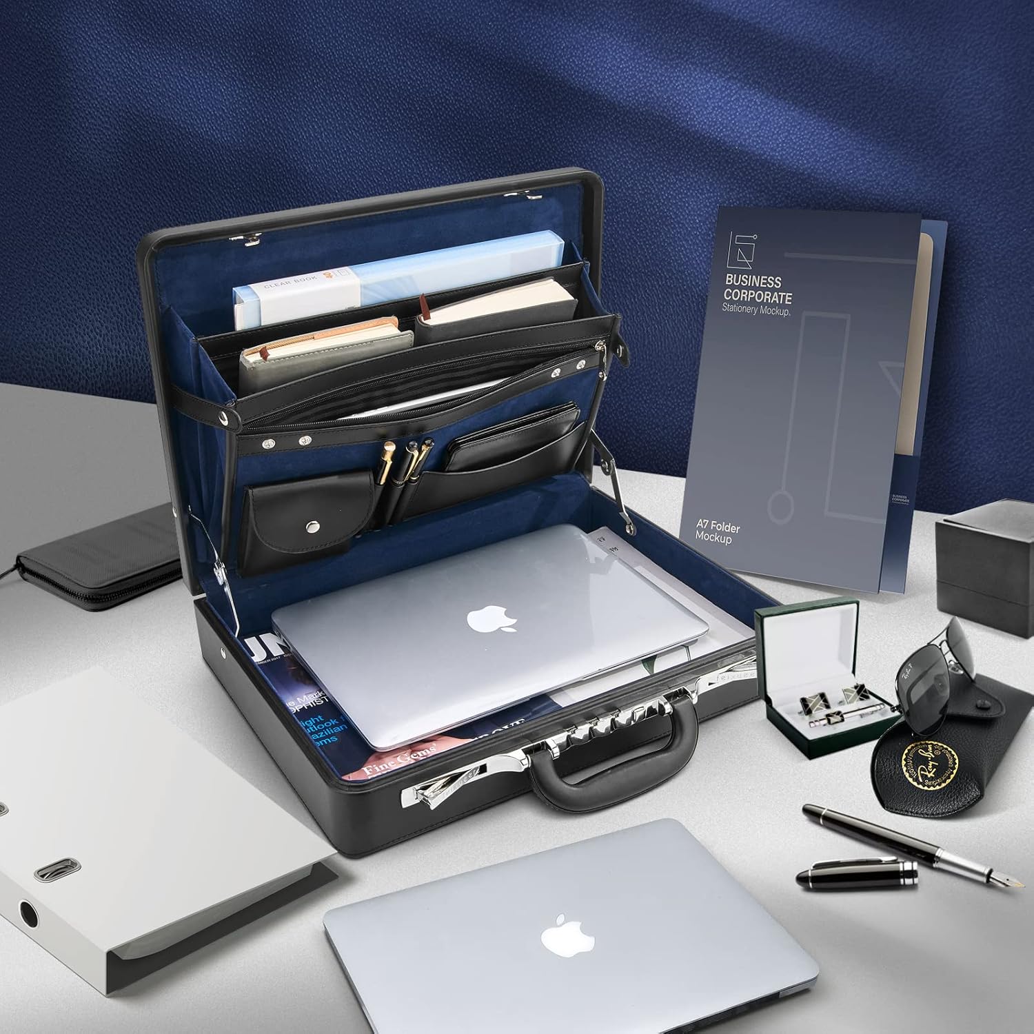 Briefcases for Men, Professional Leather Briefcase with Lock, Hard Shell Business Brief Case