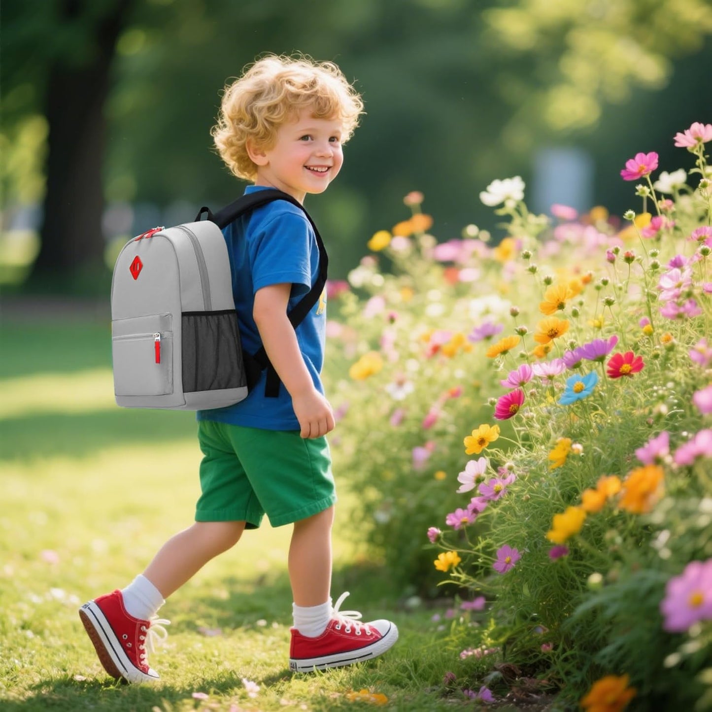 Preschool Backpack Kindergarten Toddler School Backpacks Primary School Backpack for Boys and Girls with Chest Buckle (Light Grey, Small-12 H(not Fit Folder))