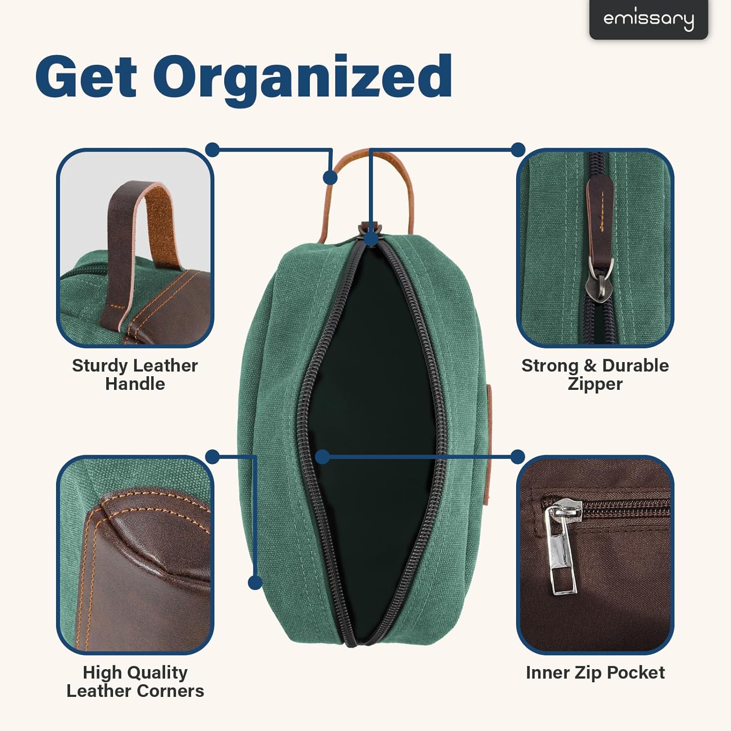 emissary Men's Toiletry Bag, Leather and Canvas Travel Toiletry Bag, Dopp Kit for Men, Travel