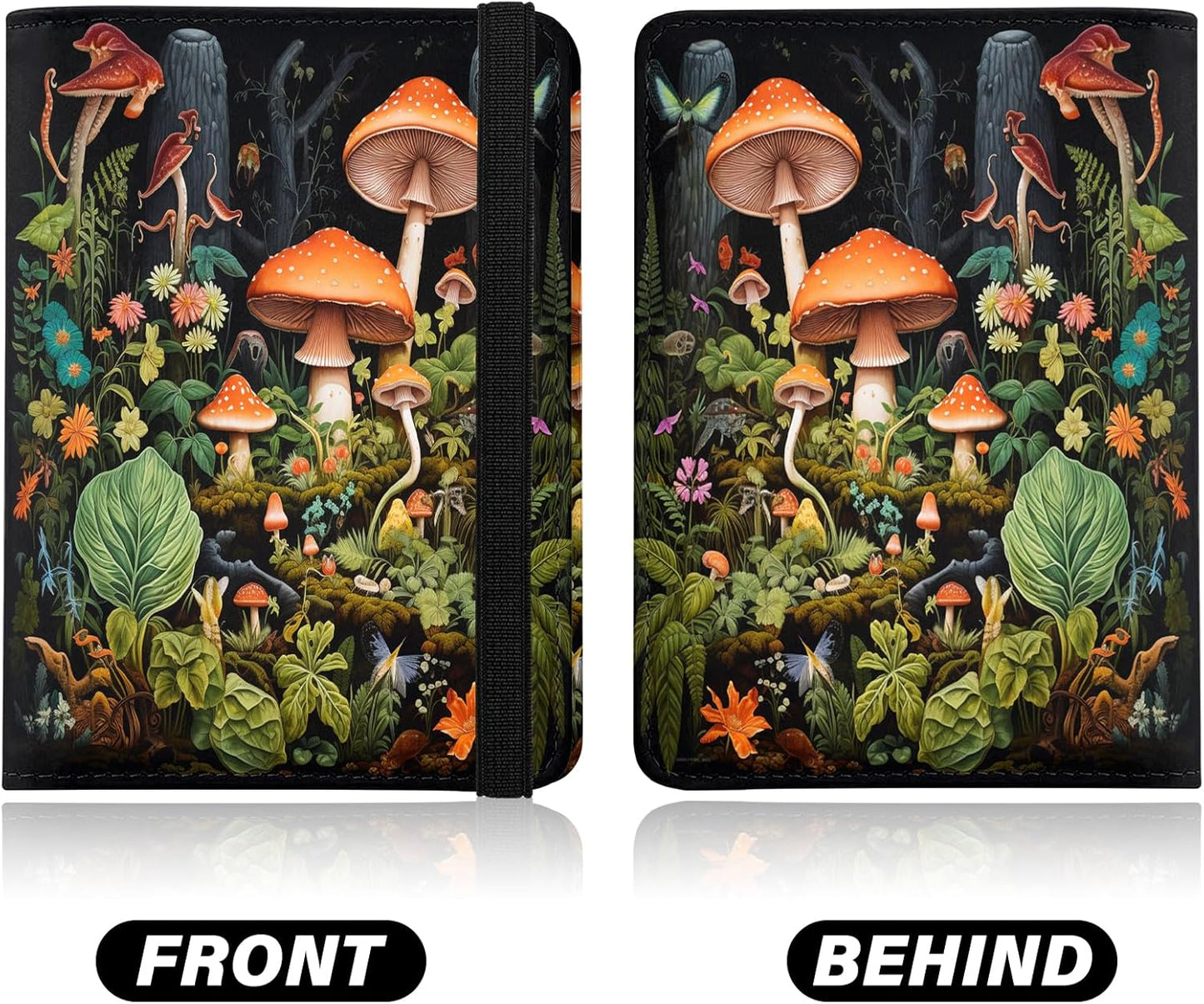 Cute Passport Holder and Holder Combo Passport Cover with Compatible Wallet Credit Card Protector RFID Blocking Women Men (Black Mushroom)