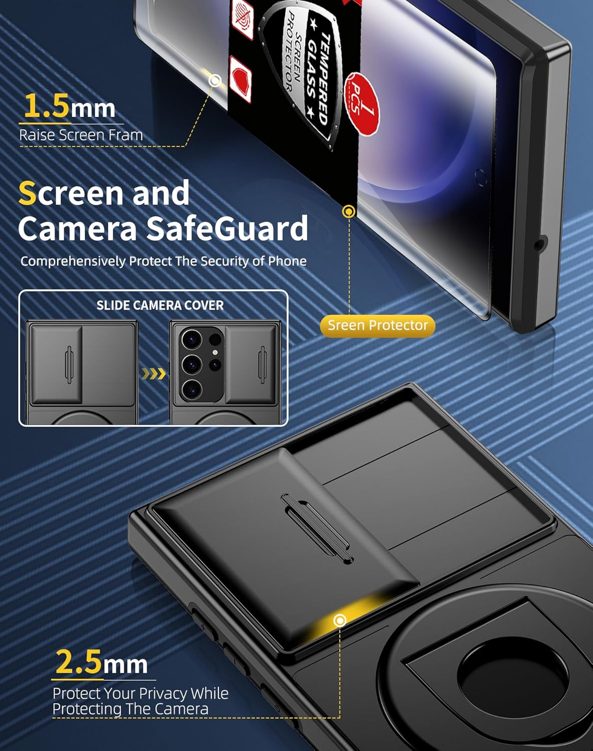 for Samsung Galaxy S23 Ultra Case Magnetic Compatible with MagSafe Wireless Charging,with Screen Protector,Built-in Stand Ring+Camera Cover Anti-Scratch Shockproof Heavy Duty Protection Black