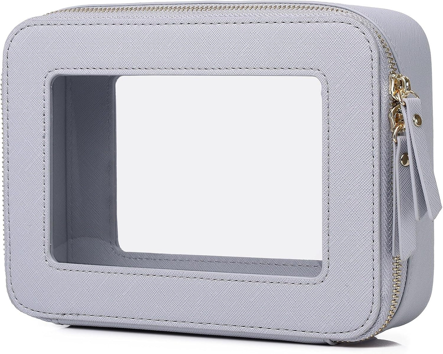 Clear Makeup Bag Women's Waterproof Travel Cosmetic Case and Toiletry Bag Portable Makeup Organizer Bag for Car with Zipper (Gray, M)