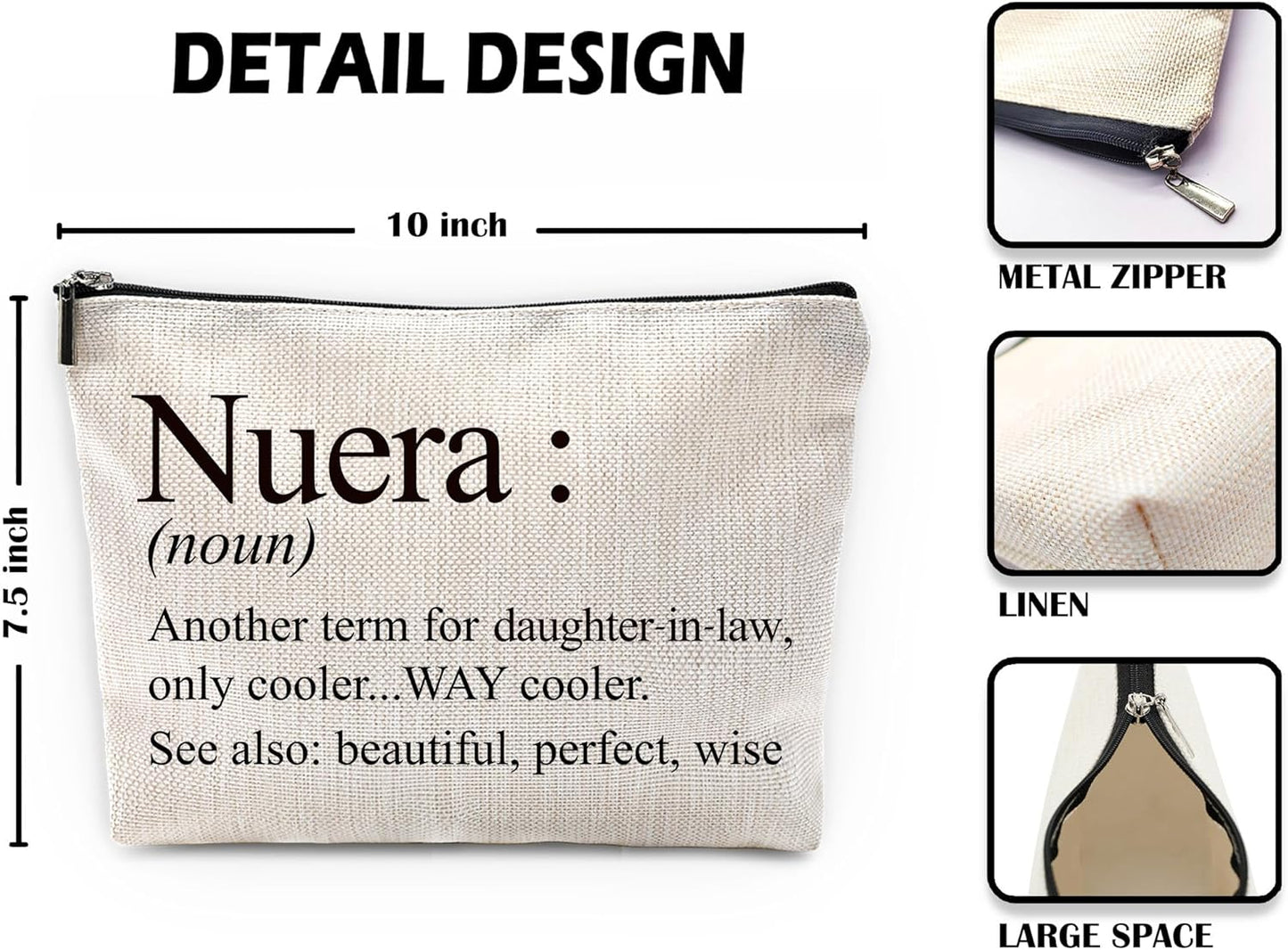 Sufamb Nuera Gifts Makeup Bag, Best Daughter in Law Gifts for Mother's Day Birthday Cosmetic Bags, Daughter in Law Gift Portable Small Toiletry Bag Zipper Makeup Pouch