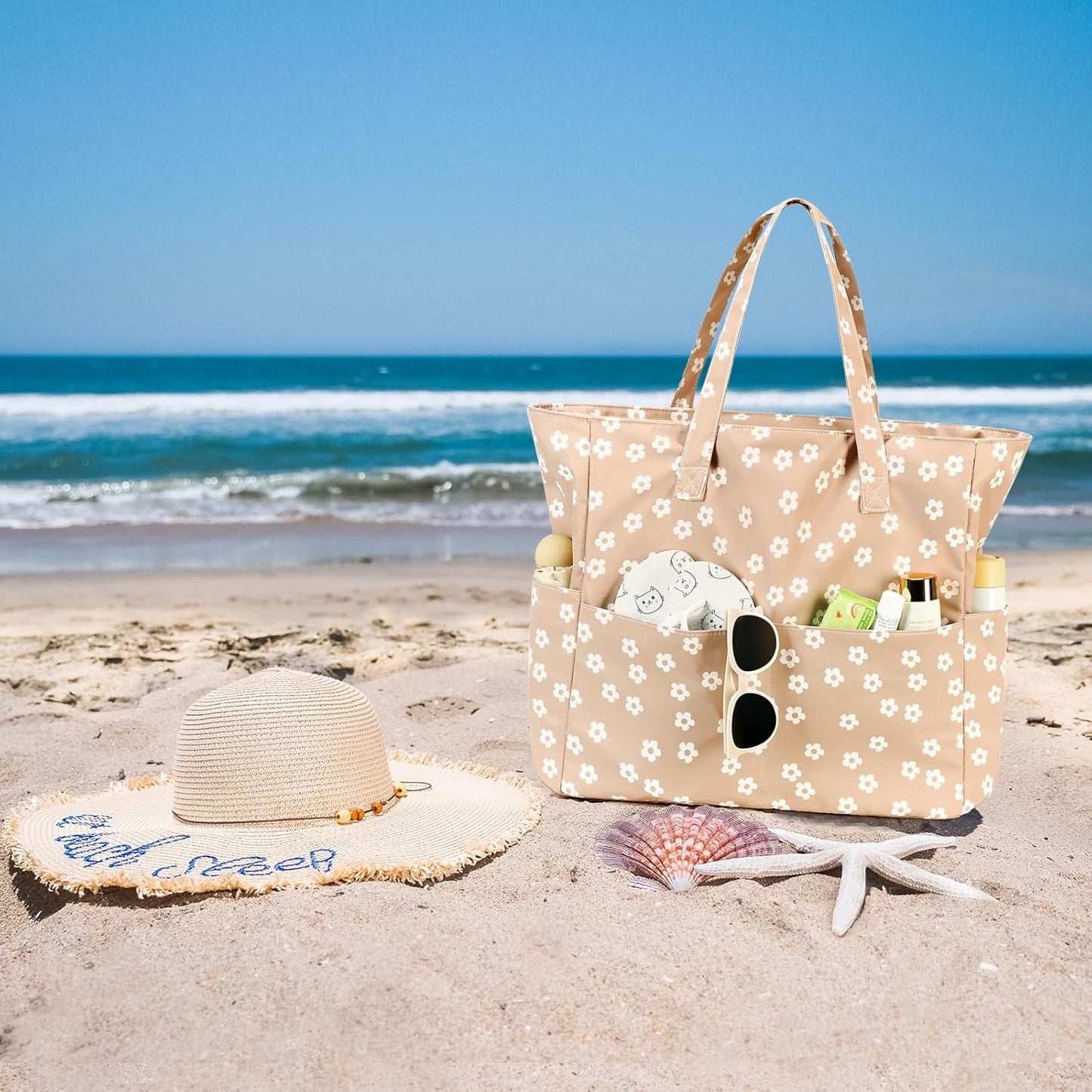 Bluboon Waterproof Beach Tote Pool Bags for Women Ladies Extra Large Carry On Bag With Wet Compartment for Weekender Travel