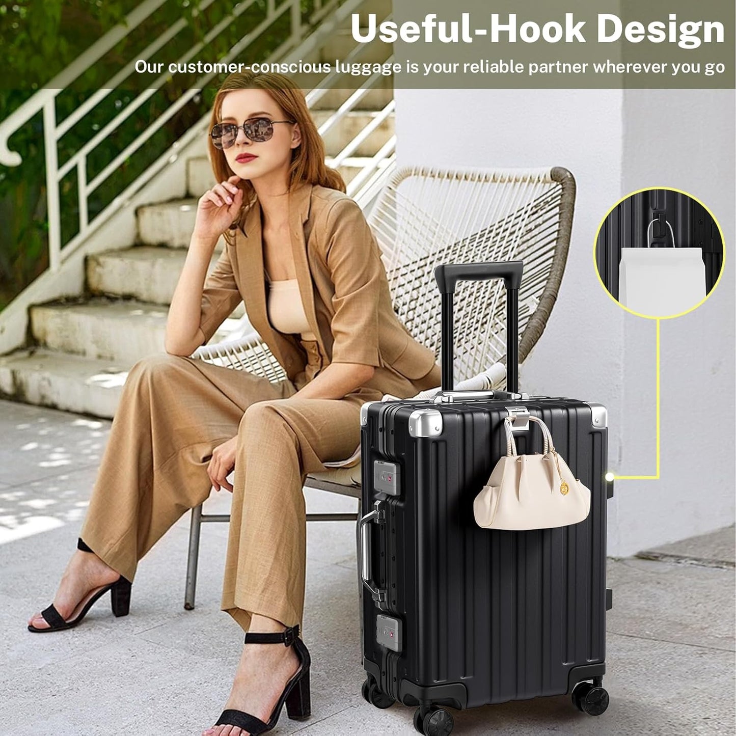 Krute Carry On Luggage 20 inch Aluminum Frame Suitcase with Spinner Wheels No Zipper Hardshell PC+ABS Luggages TSA Lock Zipperless Suitcases