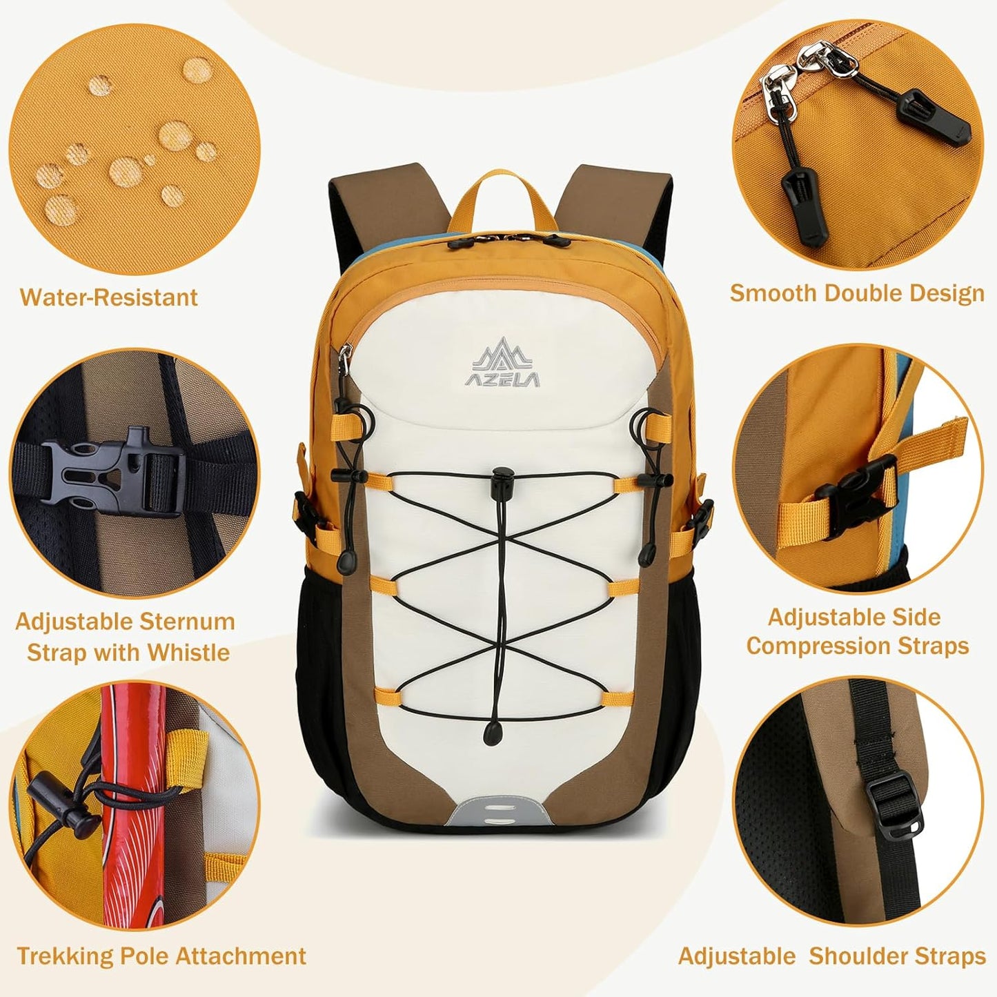 GES 30L Hiking Backpack Lightweight Water Resistant Daypack with Rain Cover & Laptop Compartment for Travel, Camping, trekking, Work(Khaki)
