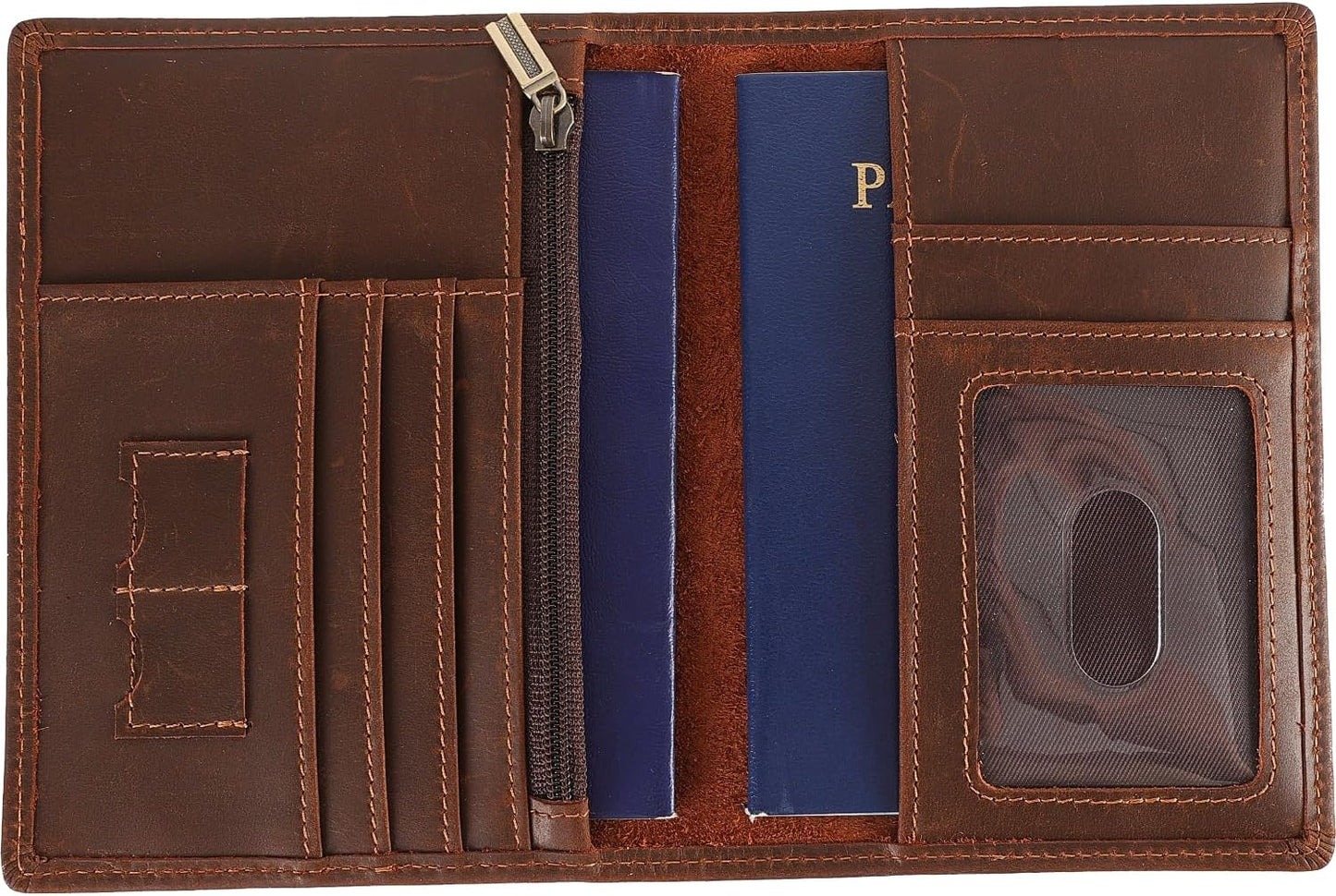 STAR VISTA Phoenix Leather Passport Holder, Full Grain Leather Travel Wallet- Slim, Bifold, RFID Blocking, ID Window, Coin Pocket, Card Slots, SIM Slots