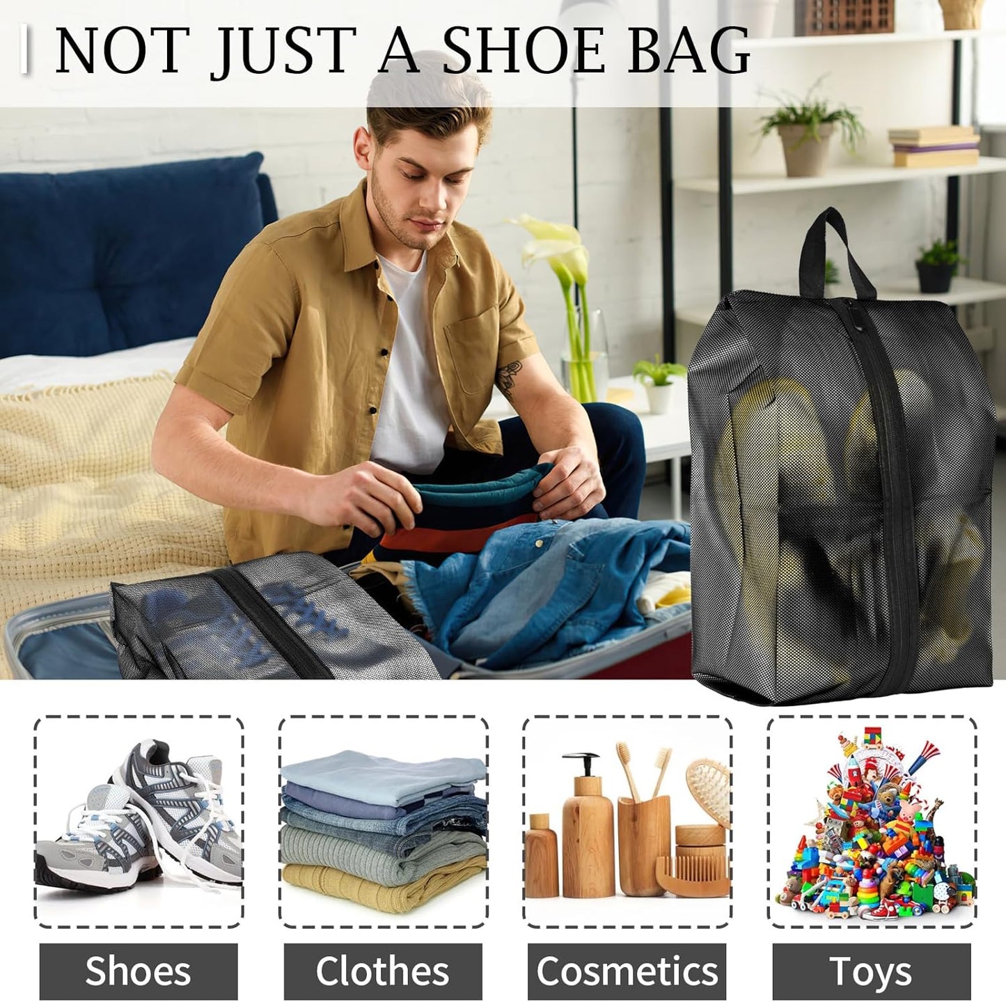 Shoe Bags for Travel, Set of 2 Pack Shoe Travel Bags for Packing, Large Waterproof Portable Travel Shoe Bag with Zipper Travel Gym Soccer Sneaker Golf Dance Essentials for Women and Men