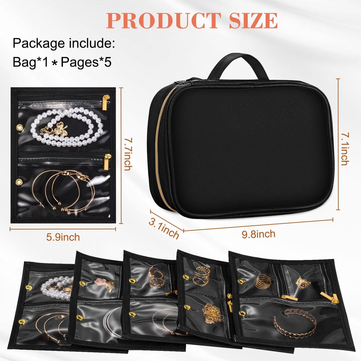 Travel Jewelry Organizer for Women, Detachable Pouches, Tangle-Free, Black